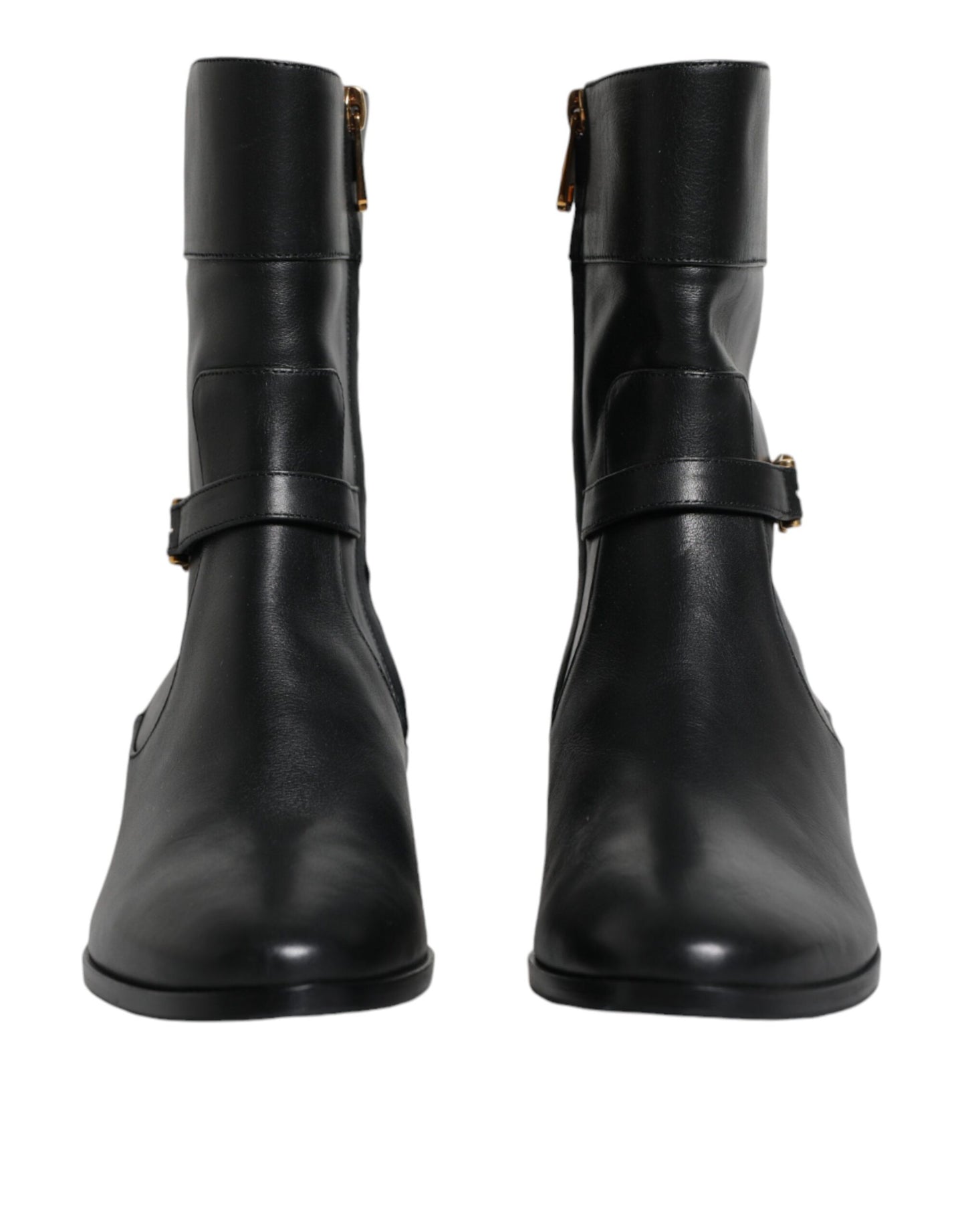 - Black Leather Logo Mid Calf Boots Shoes