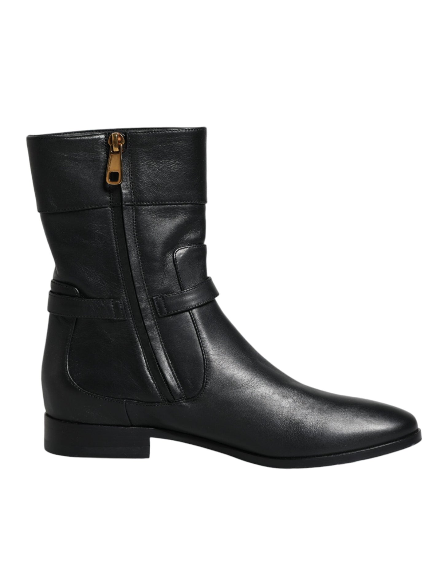 - Black Leather Logo Mid Calf Boots Shoes