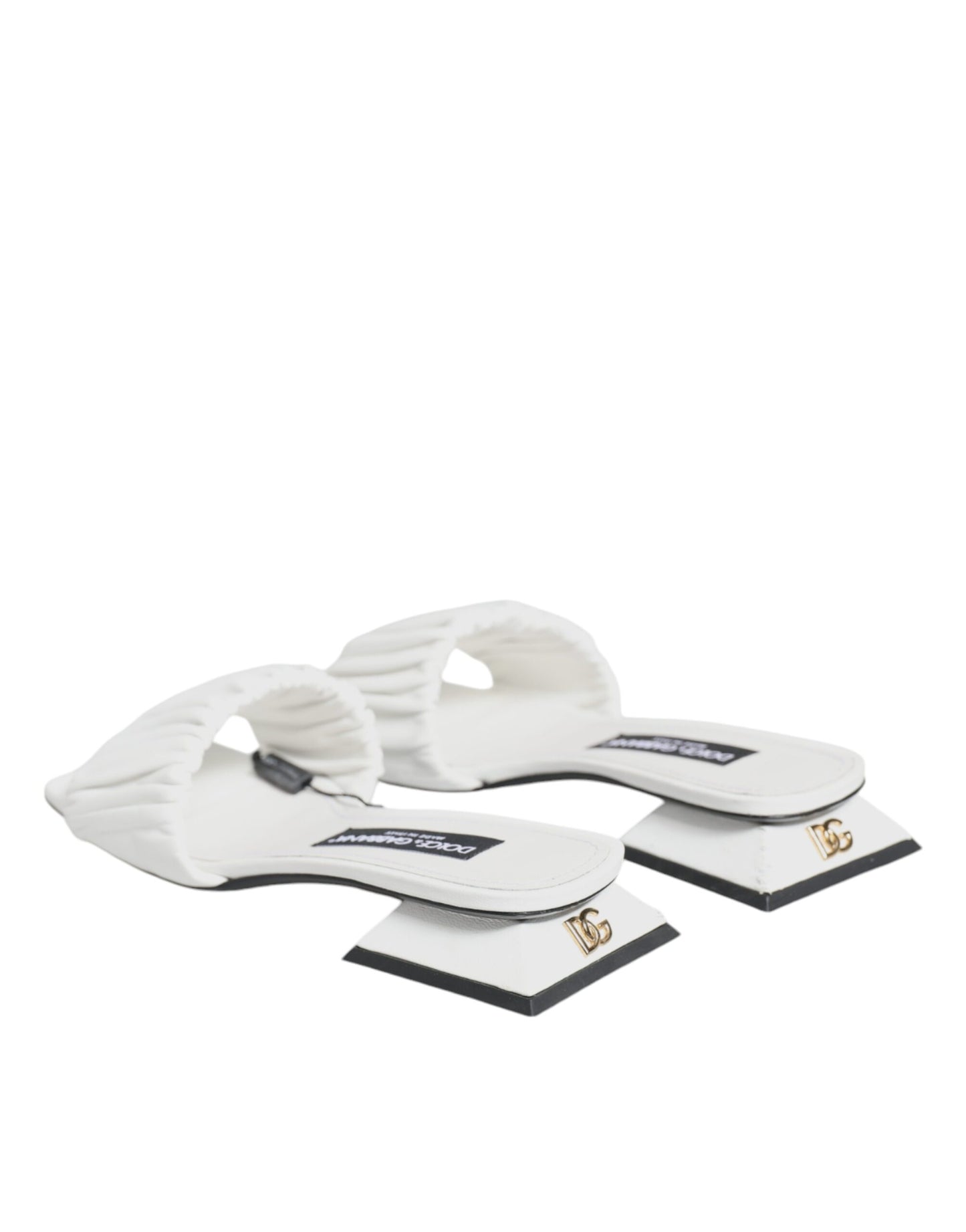 - White Leather Slides Flats Sandals Shoes