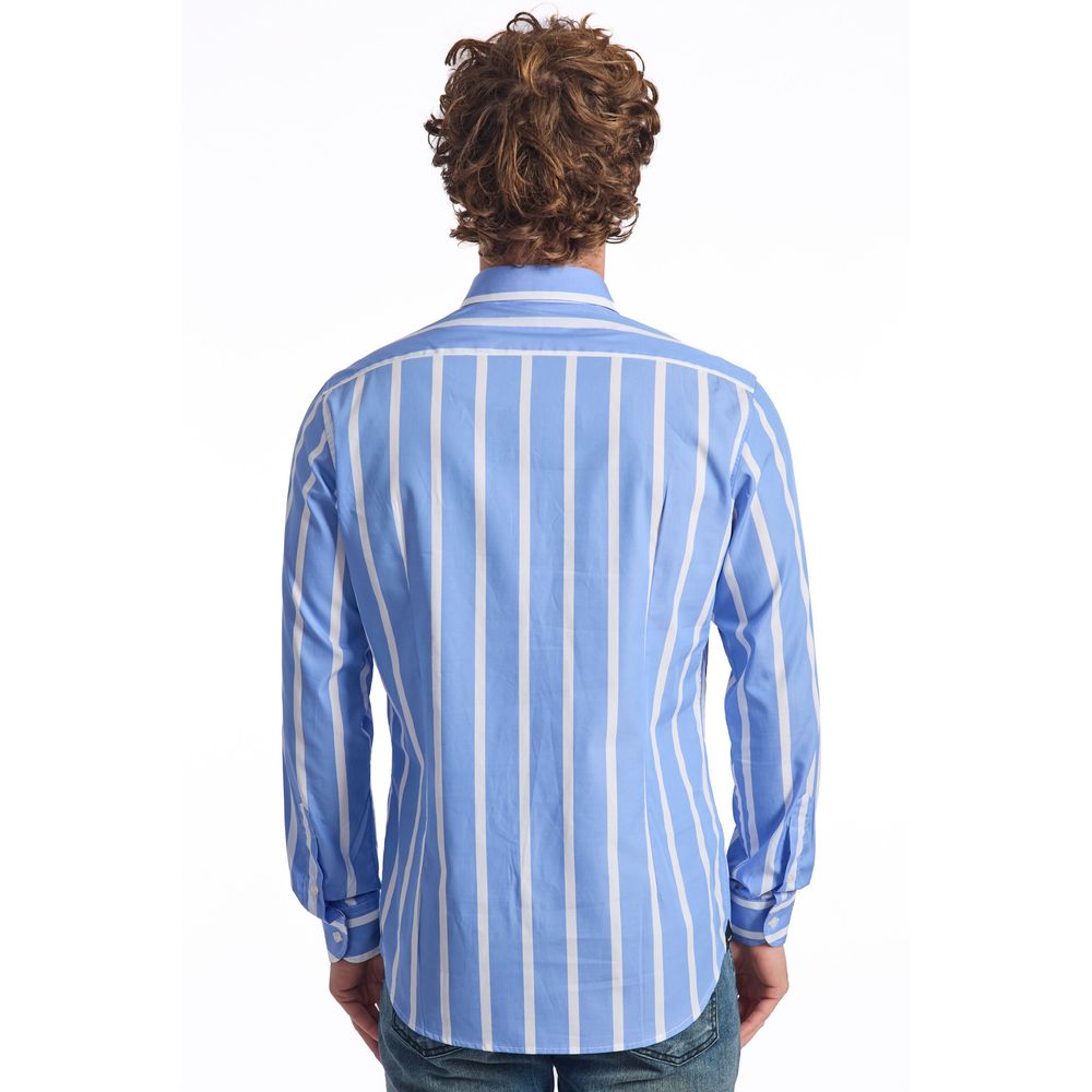Baldinini Trend Light Blue Striped Cotton Shirt