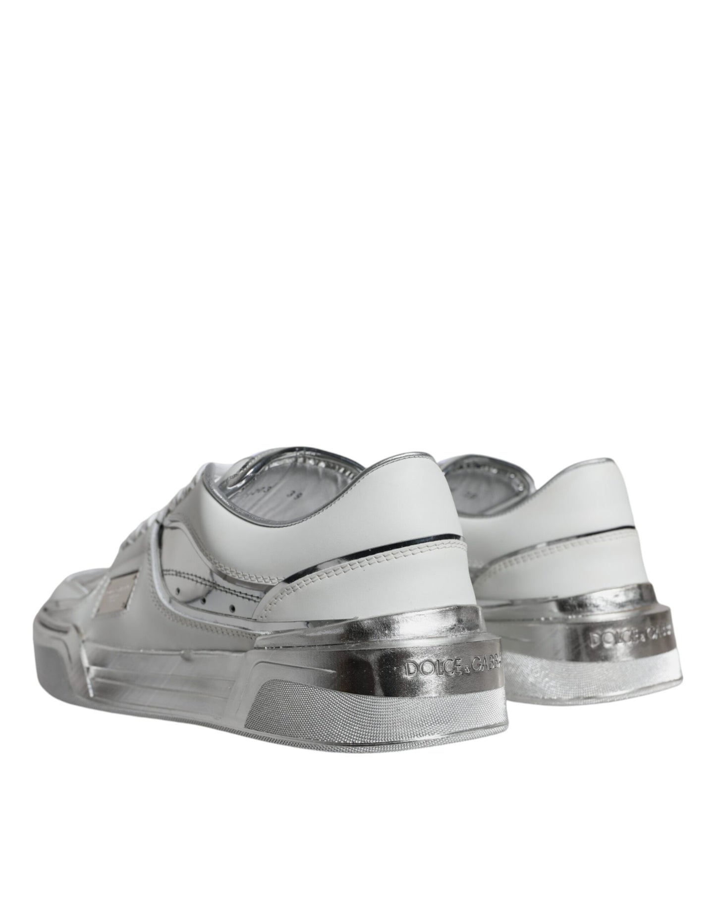 - White Silver Leather Low Top Sneakers Shoes