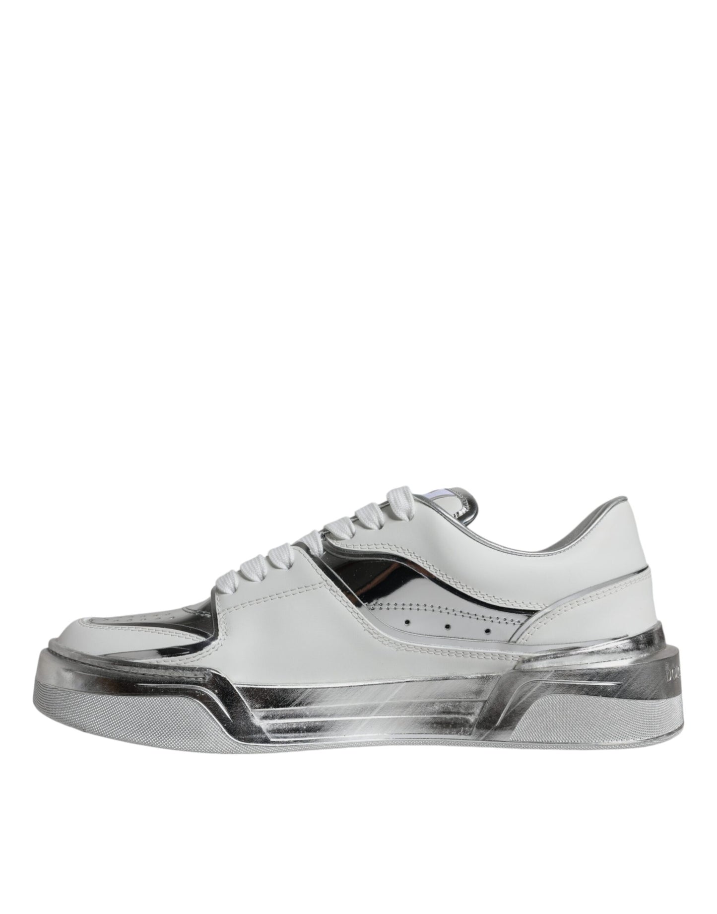 - White Silver Leather Low Top Sneakers Shoes
