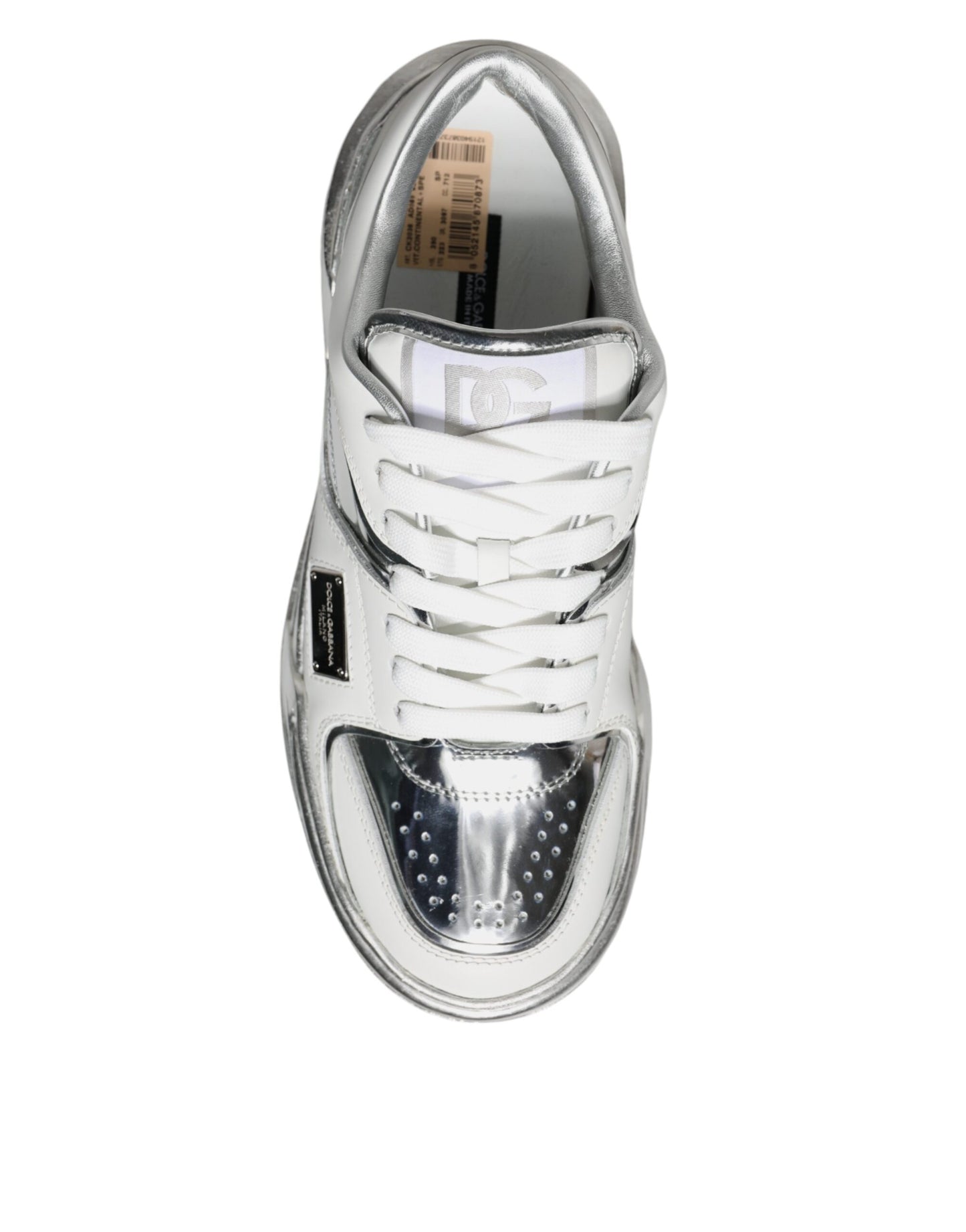 - White Silver Leather Low Top Sneakers Shoes