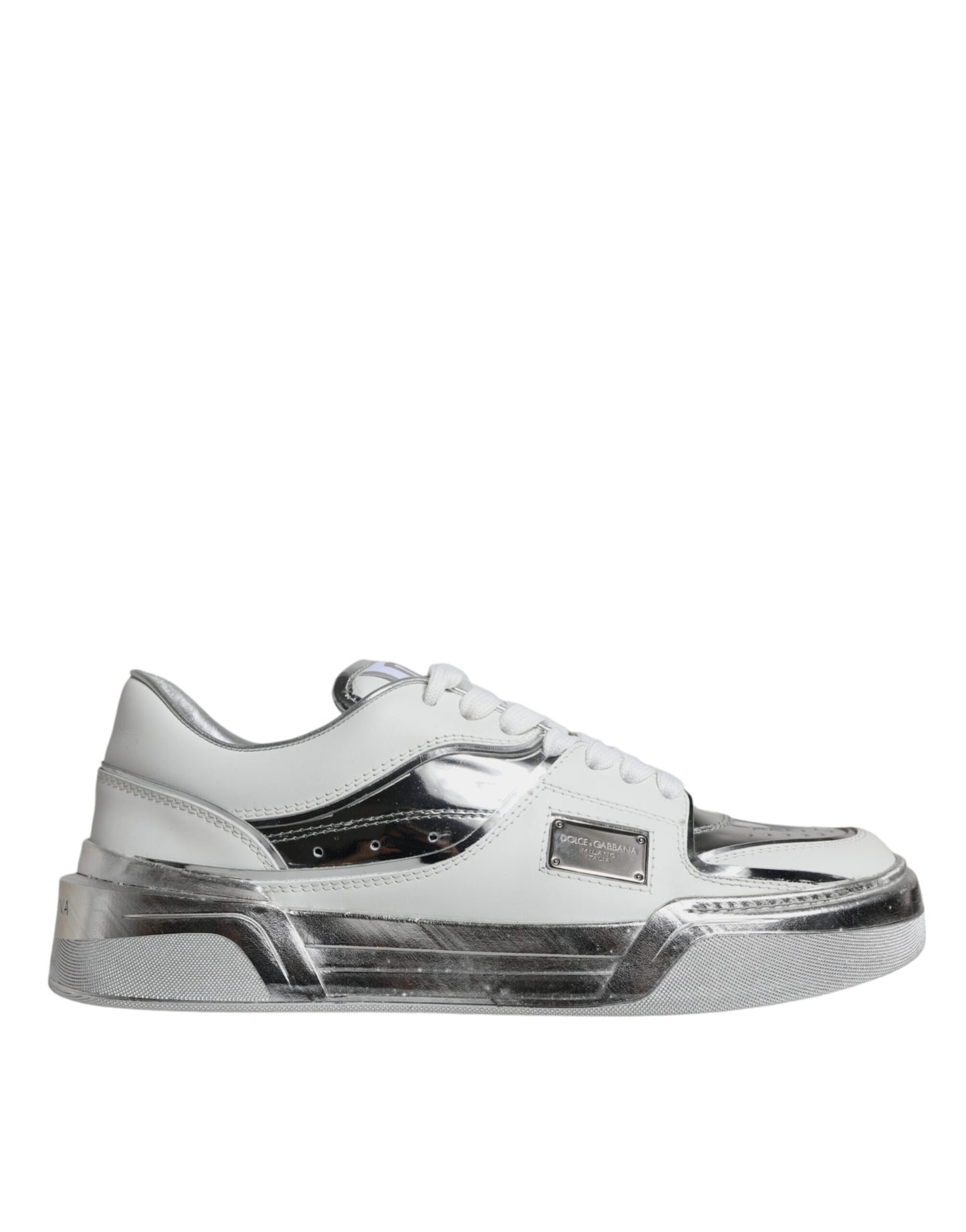 - White Silver Leather Low Top Sneakers Shoes