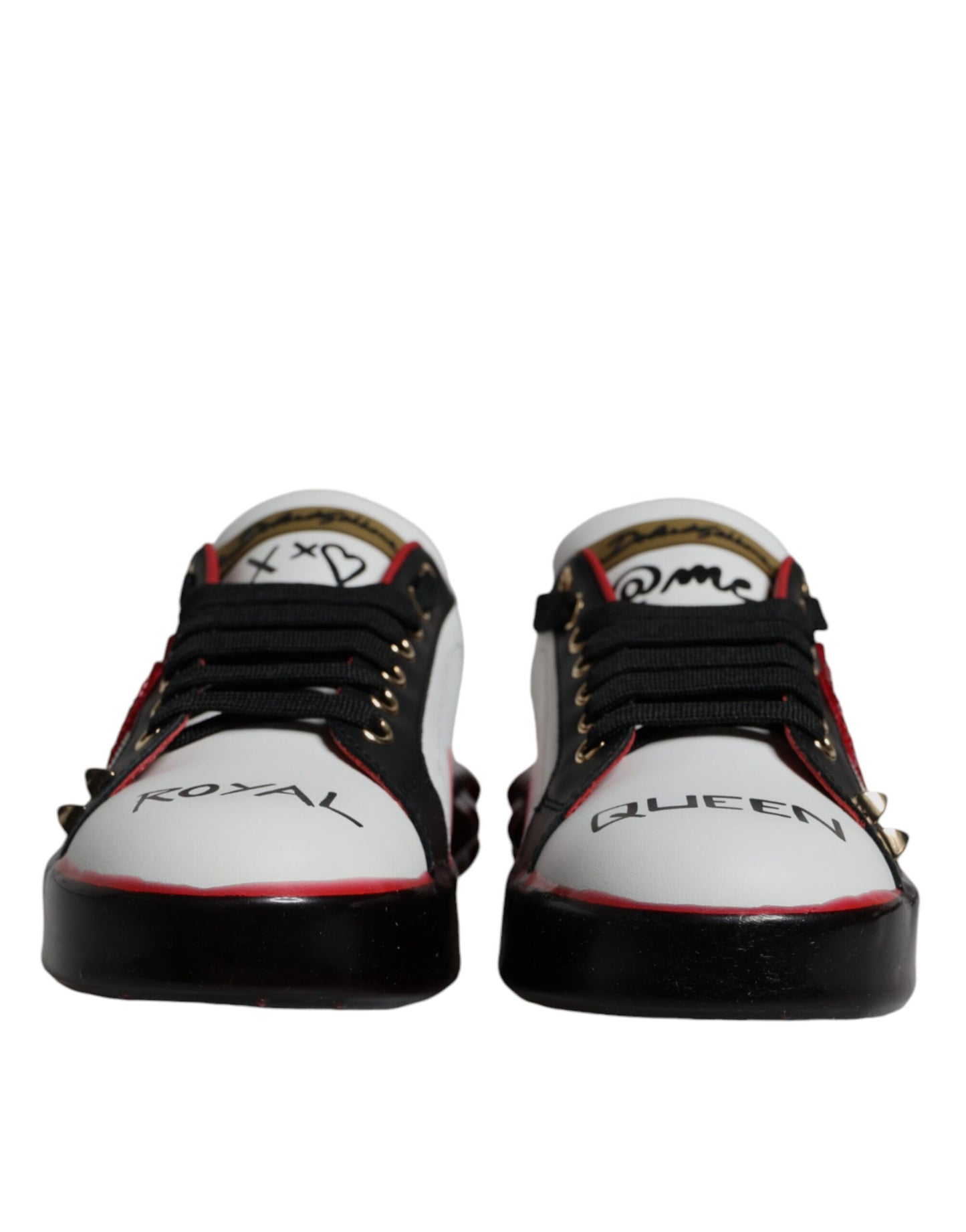 Dolce & Gabbana White Red Crystals Leather Portofino Sneakers