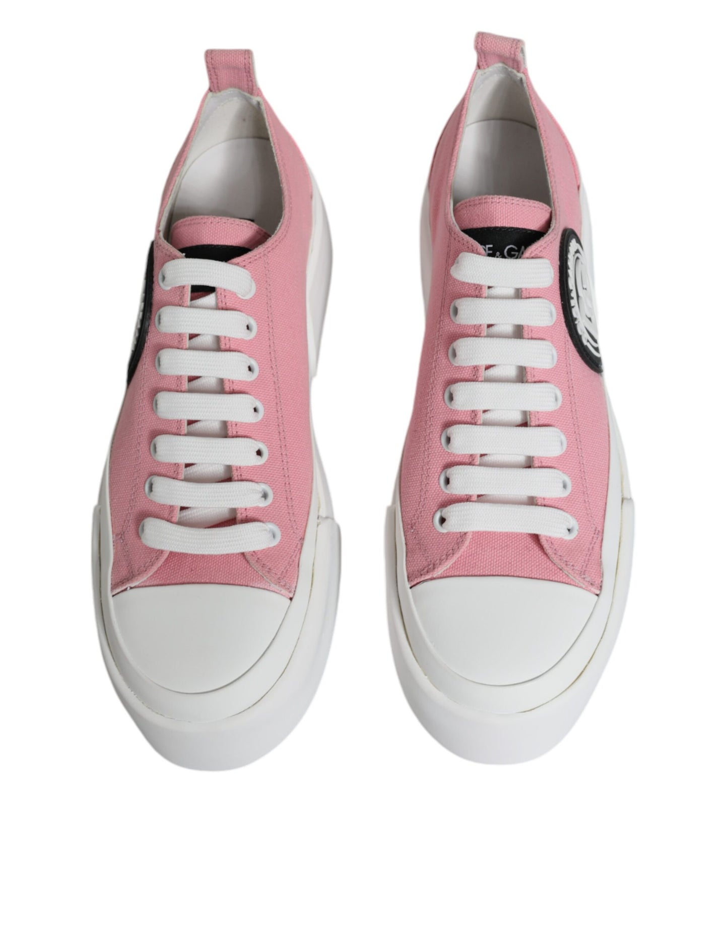 Dolce & Gabbana Pink White Canvas Logo Low Top Sneakers