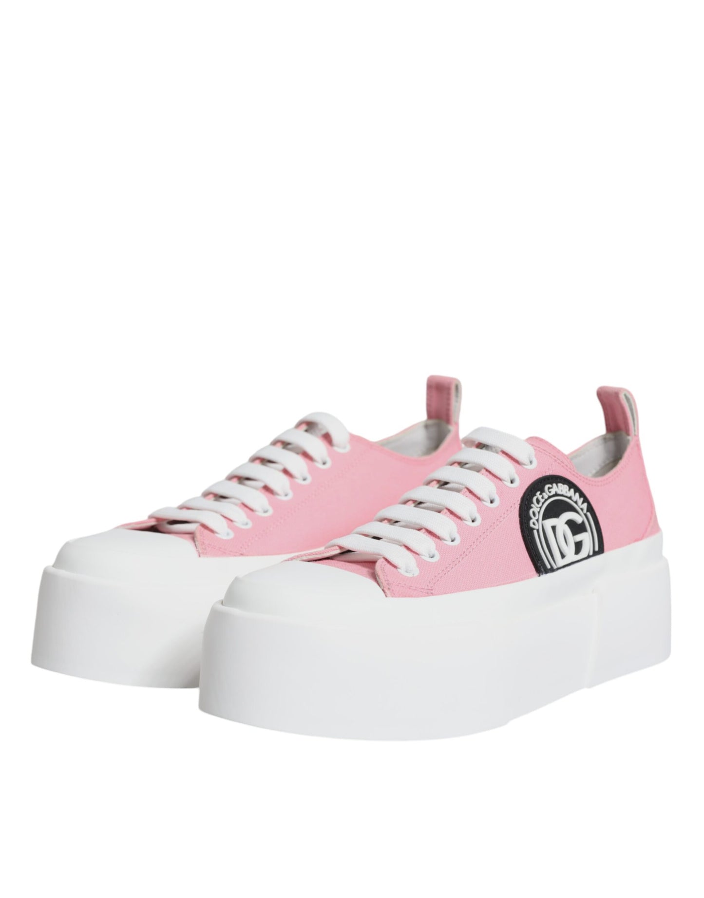 Dolce & Gabbana Pink White Canvas Logo Low Top Sneakers