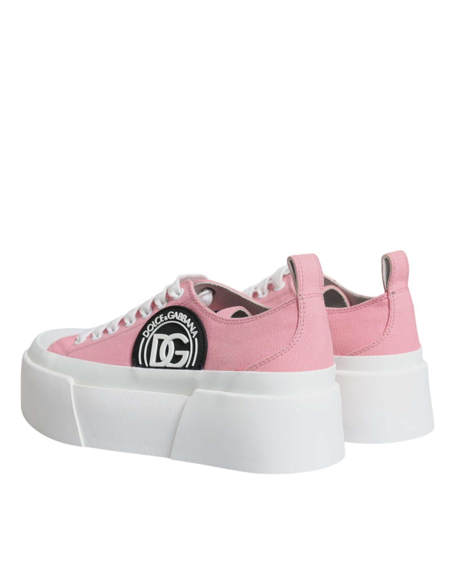Dolce & Gabbana Pink White Canvas Logo Low Top Sneakers