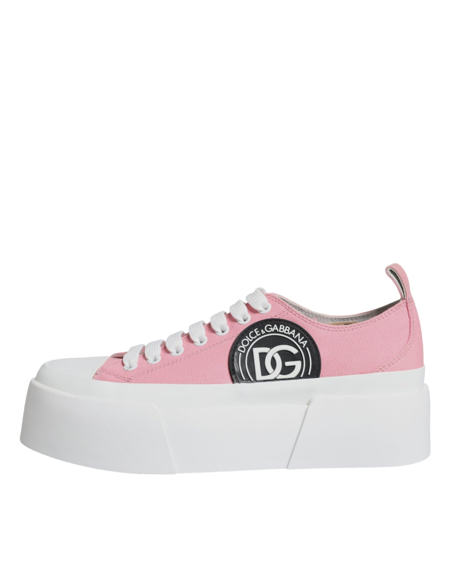 Dolce & Gabbana Pink White Canvas Logo Low Top Sneakers
