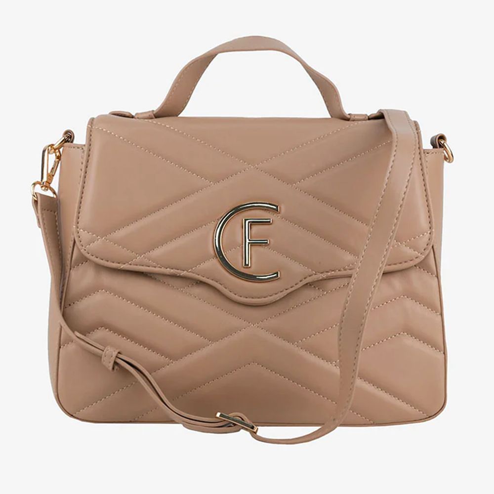 - Beige Artificial Leather Crossbody Bag
