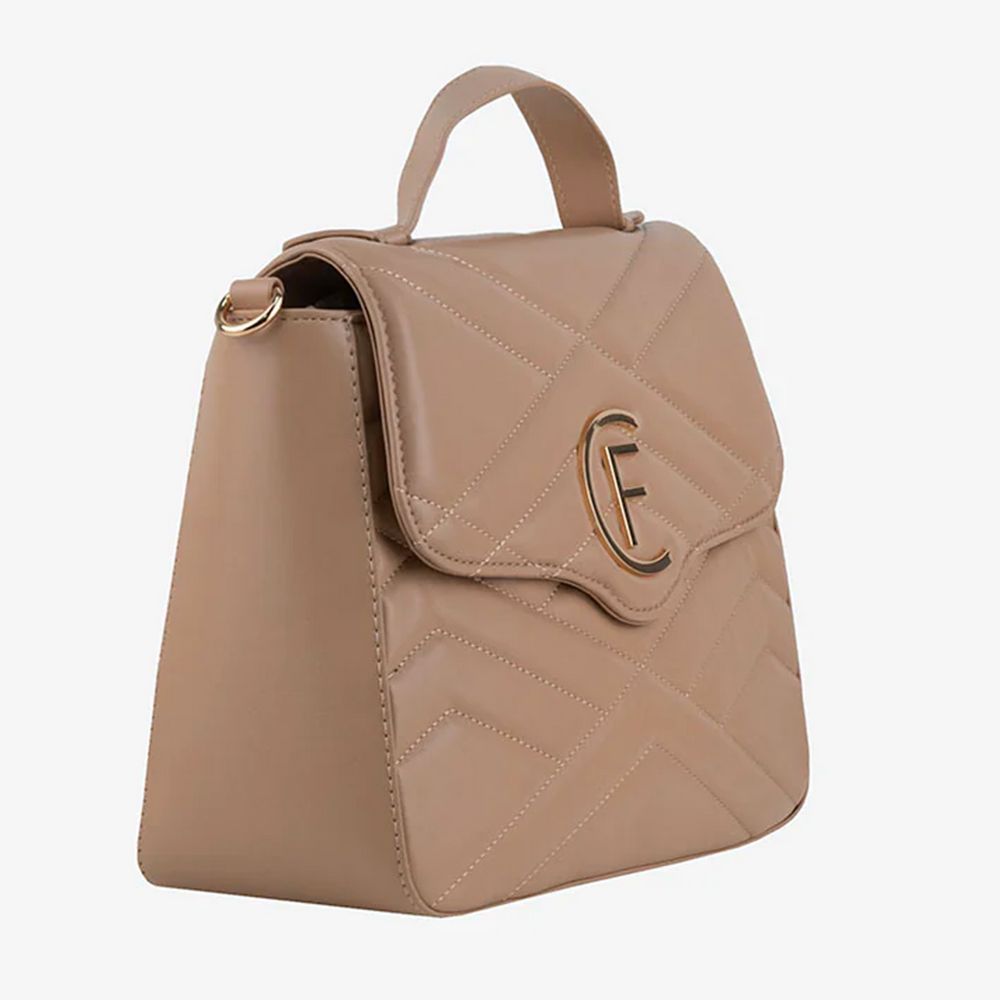 - Beige Artificial Leather Crossbody Bag