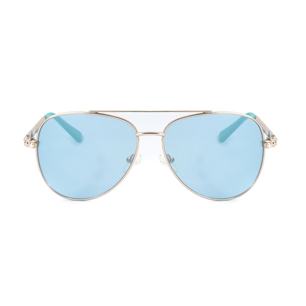 Guess Women's Gold Metal Sunglasses – Chic Statement Frames with Blue Lenses, 59mm