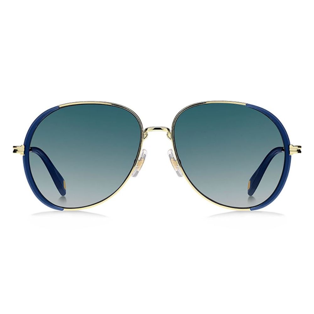 Marc Jacobs Women’s Gold Metal Sunglasses – Chic Oversized Style with Blue Gradient Lenses, 56mm