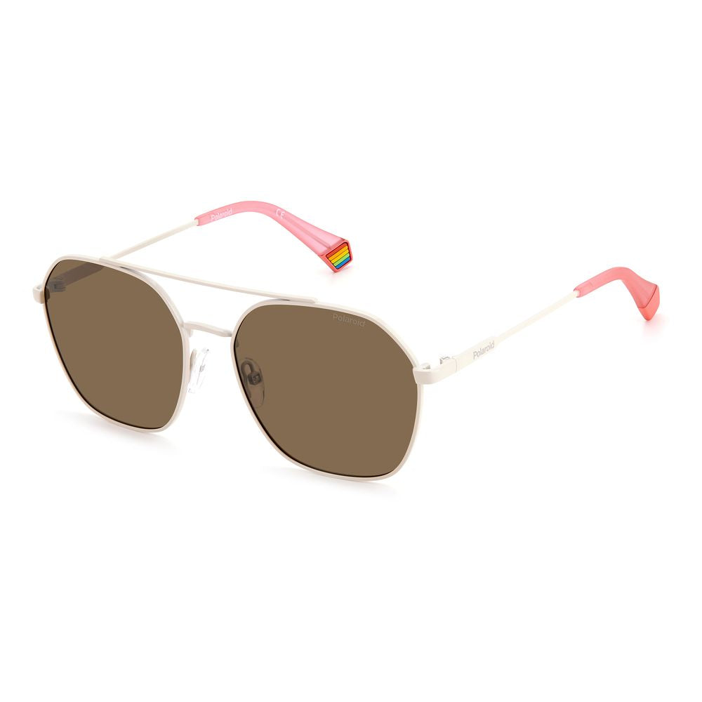 Polaroid Beige Stainless Steel Sunglasses – Vintage Octagonal Frame