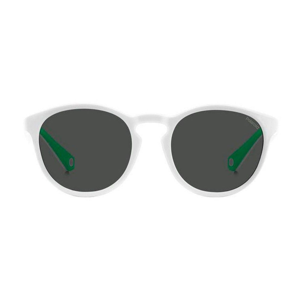 Polaroid Unisex Sunglasses – White Resin Frame with Grey Polarized Lenses, 52mm