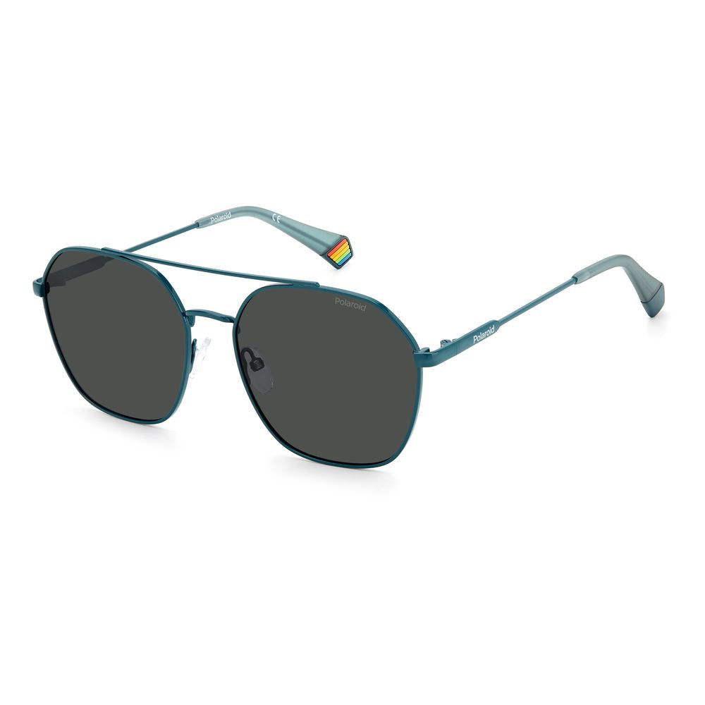 Polaroid Unisex Blue Stainless Steel Sunglasses – Octagonal Frame with Polarized Grey Lenses, 57mm