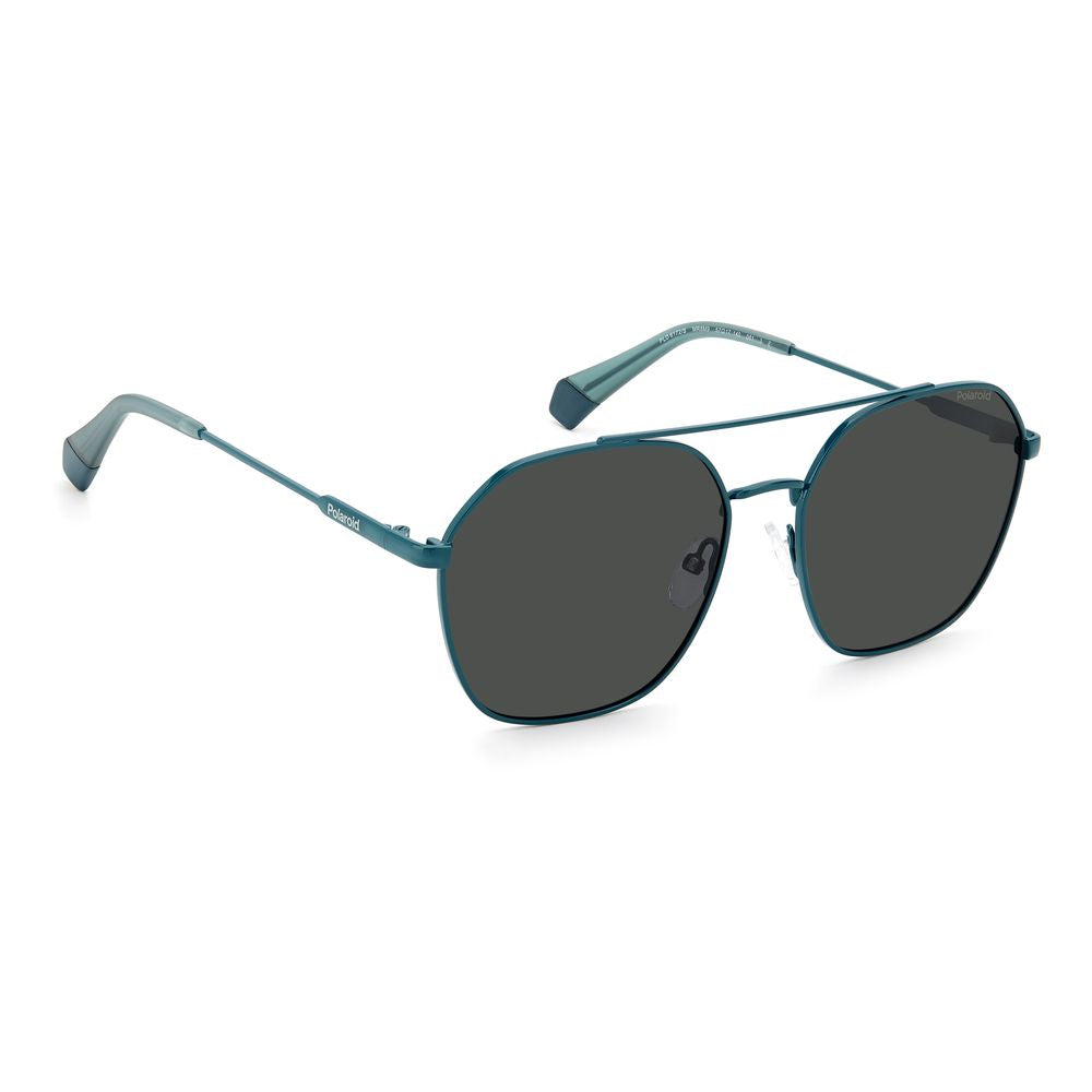 Polaroid Unisex Blue Stainless Steel Sunglasses – Octagonal Frame with Polarized Grey Lenses, 57mm