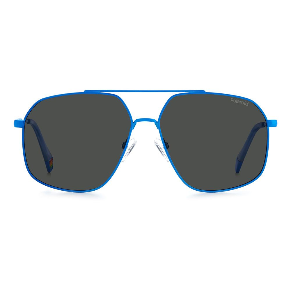 Polaroid Unisex Sunglasses – Blue Stainless Steel Frame with Polarized Gray Lenses, 58mm