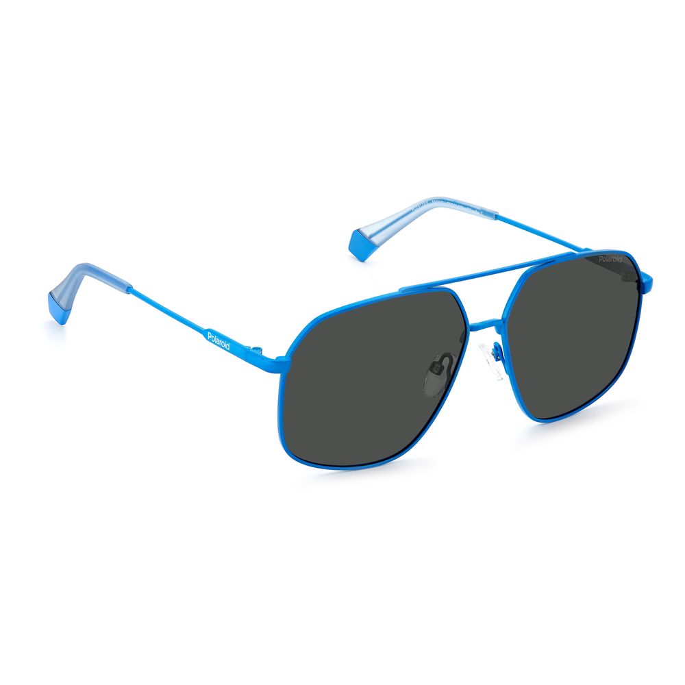 Polaroid Unisex Sunglasses – Blue Stainless Steel Frame with Polarized Gray Lenses, 58mm