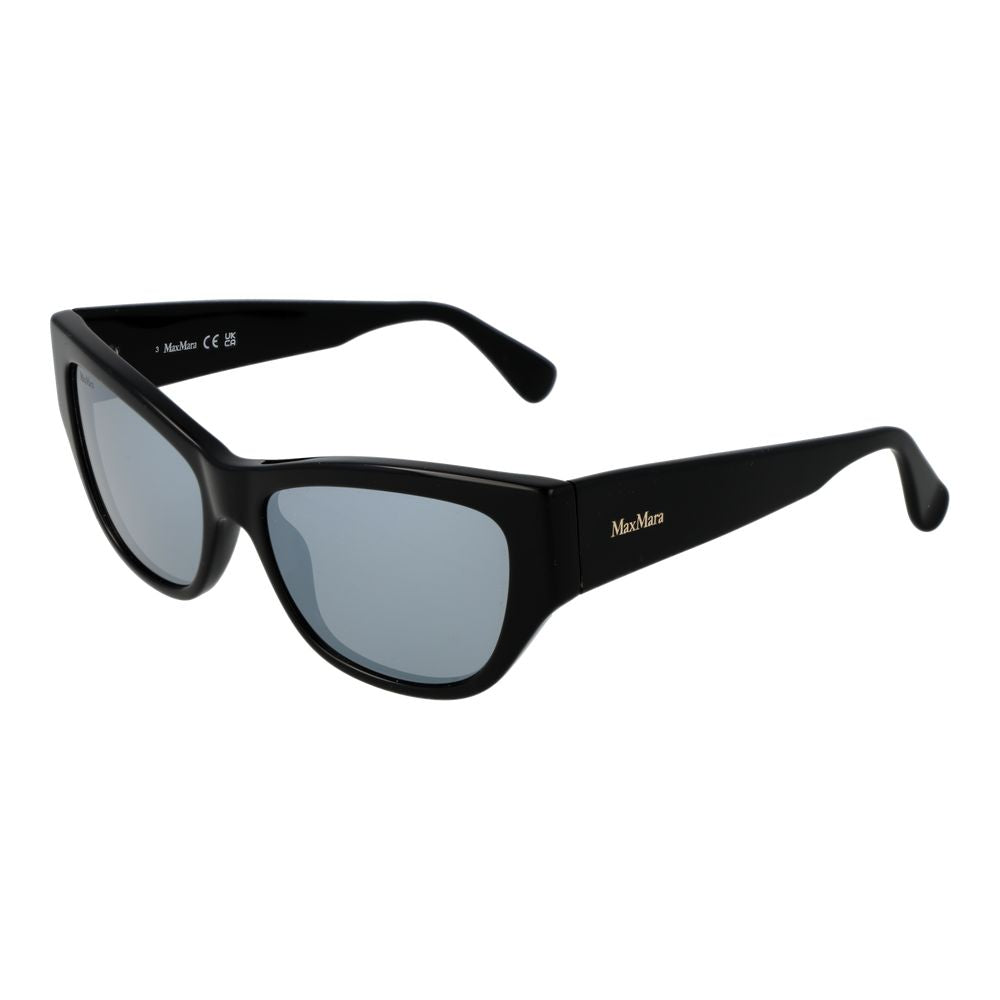 Max Mara Women's Sunglasses – Black Cat Eye Frame with Mirrored Grey Lenses, 56mm
