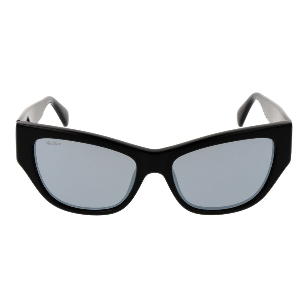 Max Mara Women's Sunglasses – Black Cat Eye Frame with Mirrored Grey Lenses, 56mm