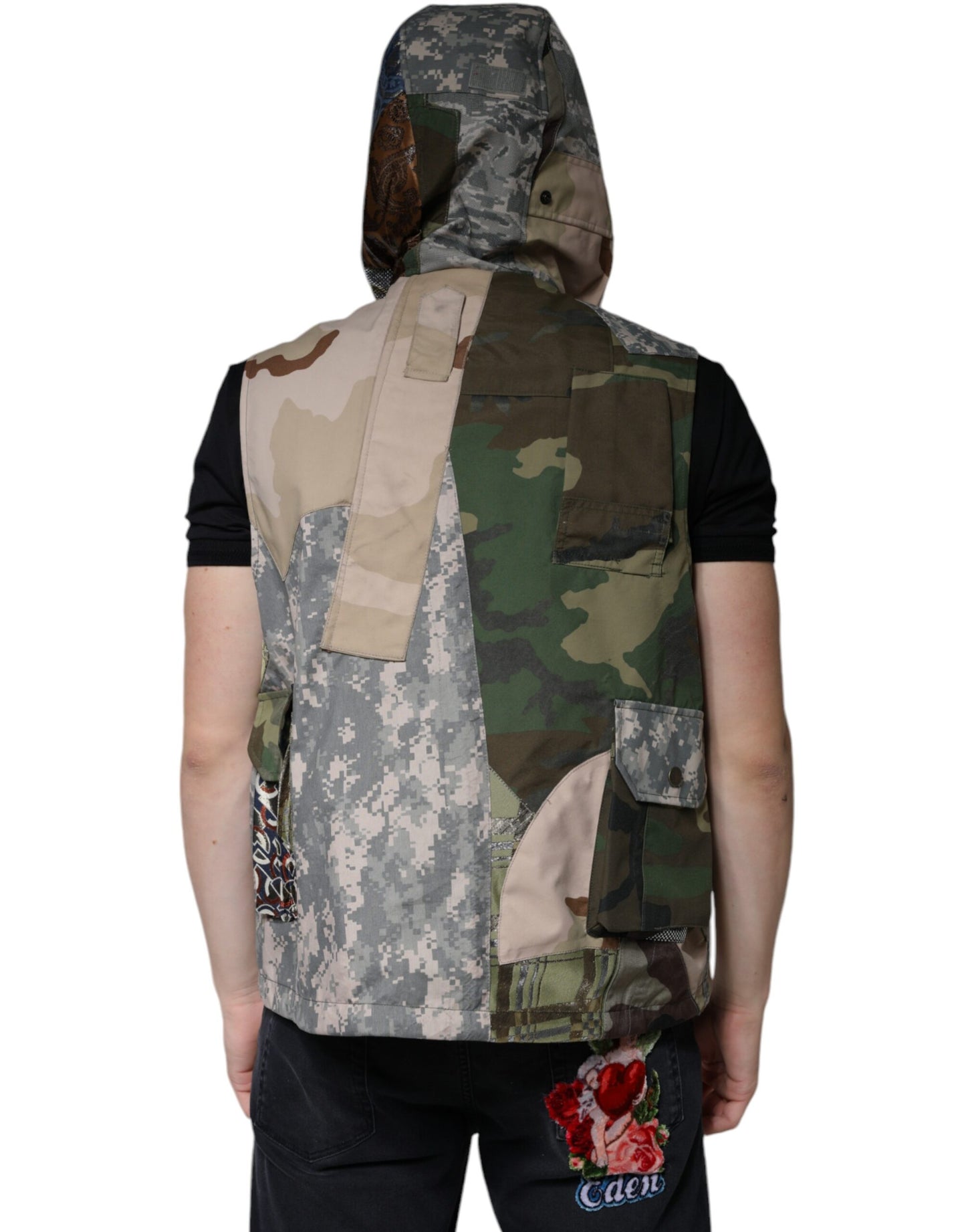 - Multicolor Patchwork Hooded Vest Jacket