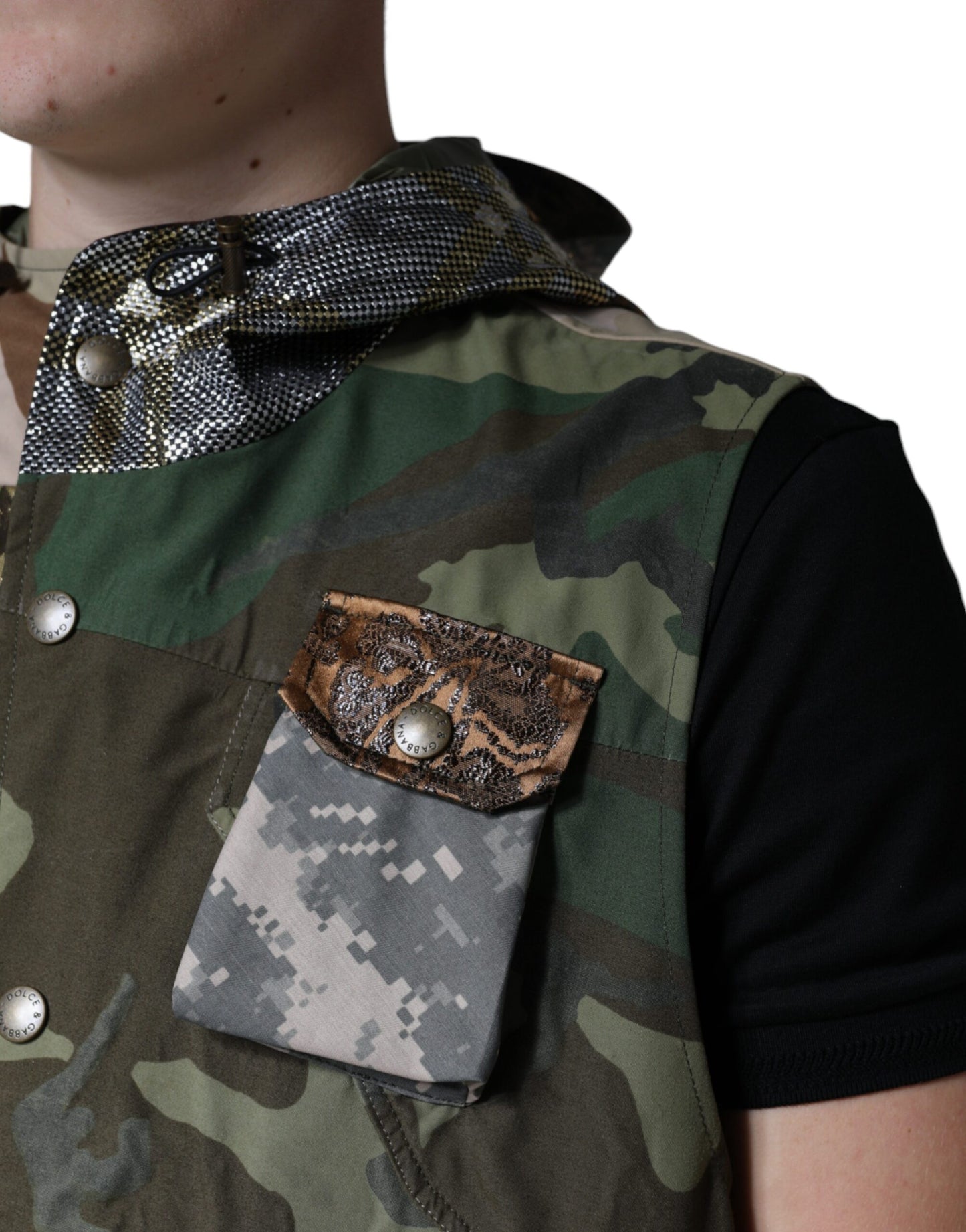- Multicolor Patchwork Hooded Vest Jacket