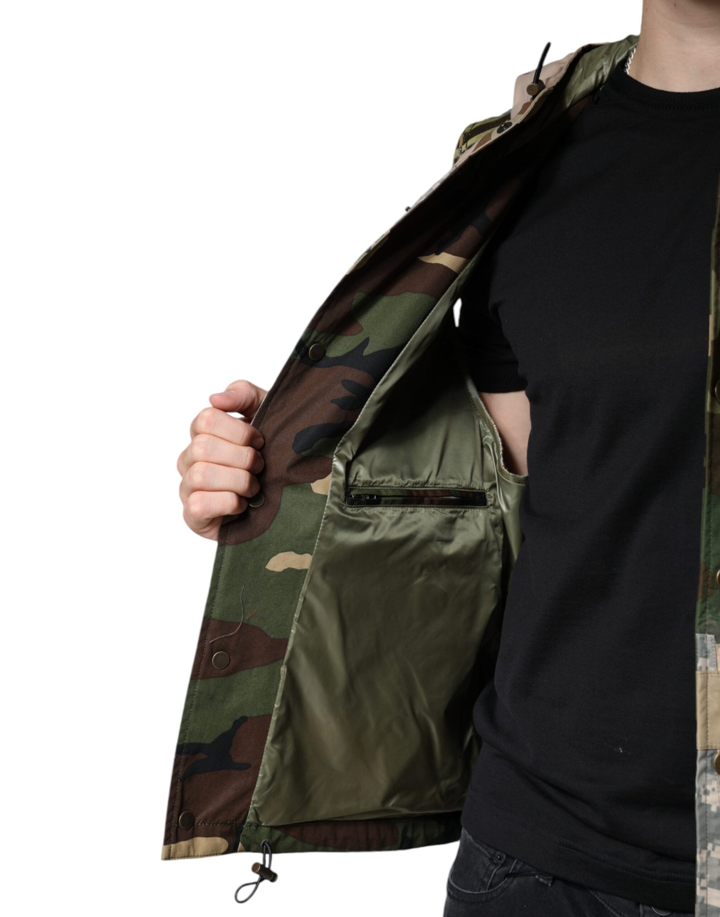 - Multicolor Patchwork Hooded Vest Jacket