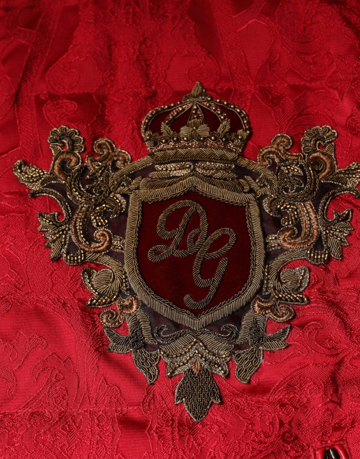 - Red Quilted Bomber Gold Crown Logo Jacket