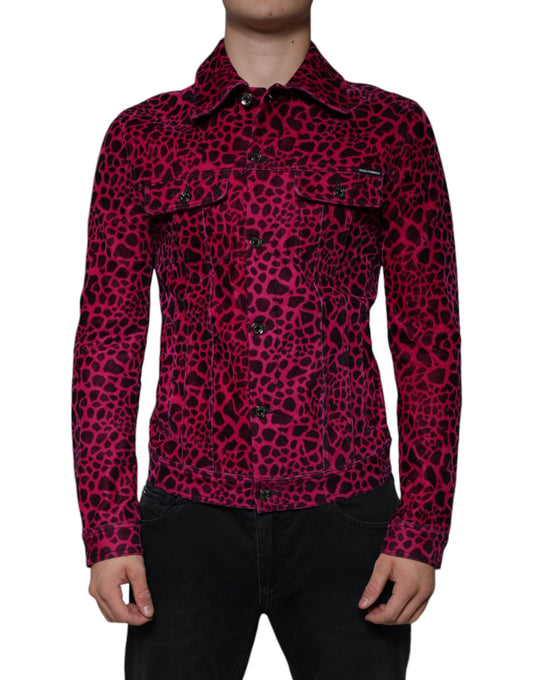 Fuchsia Leopard Print Jacket – Stretch Cotton Collared Button-Down