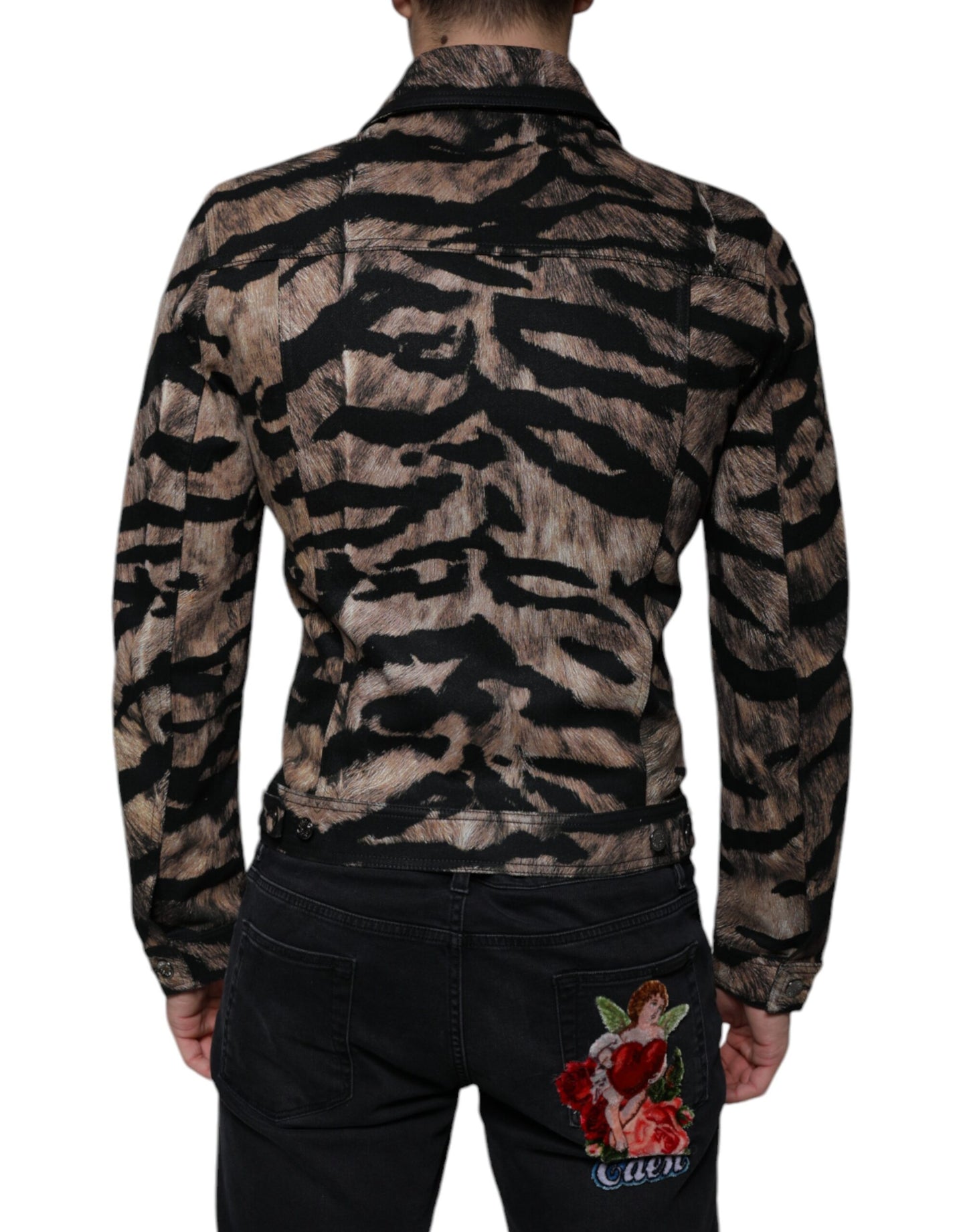 - Brown Tiger Button Down Collared Jacket