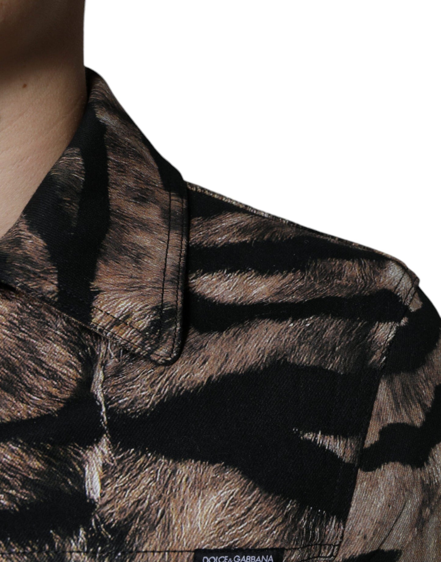 - Brown Tiger Button Down Collared Jacket