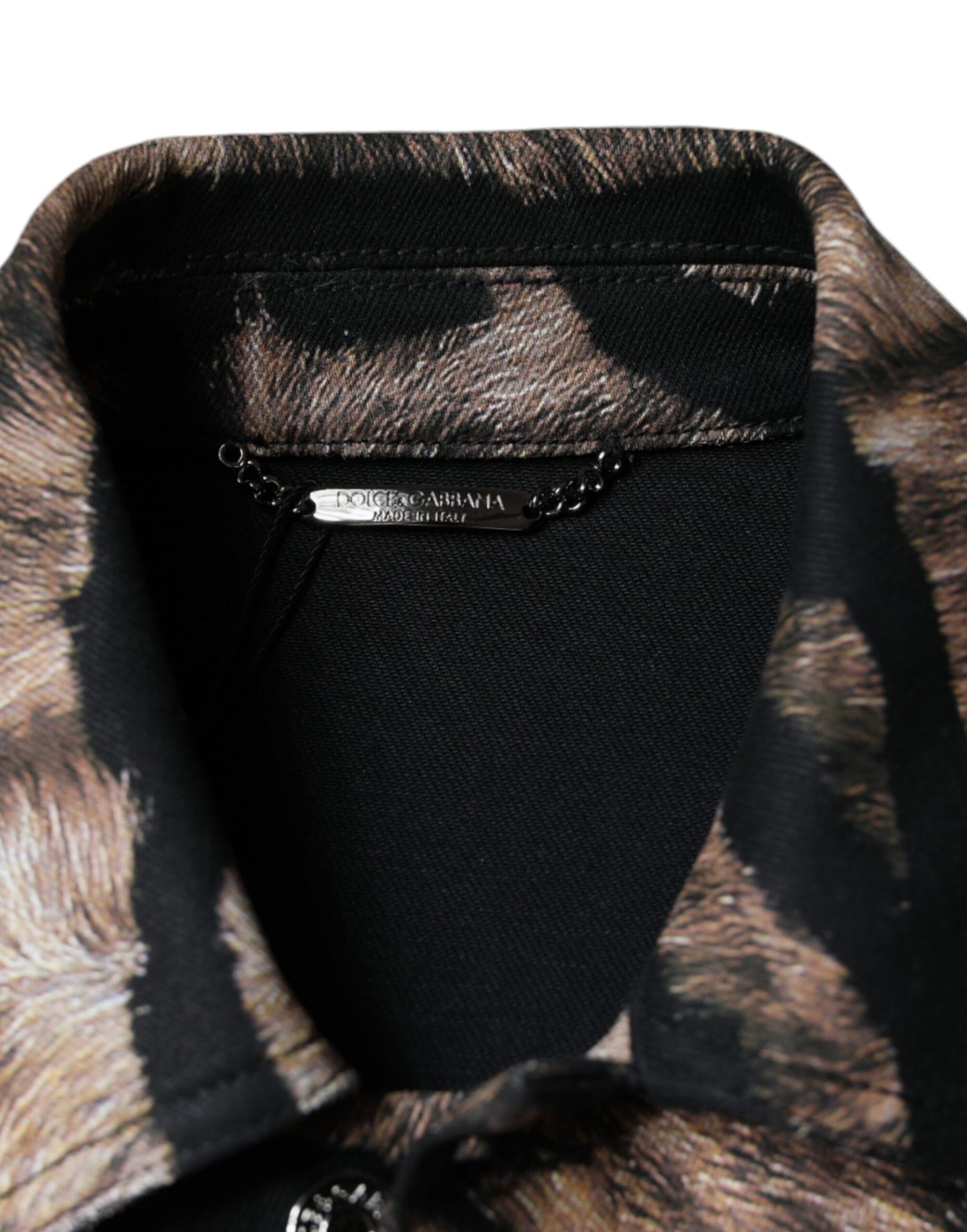 - Brown Tiger Button Down Collared Jacket