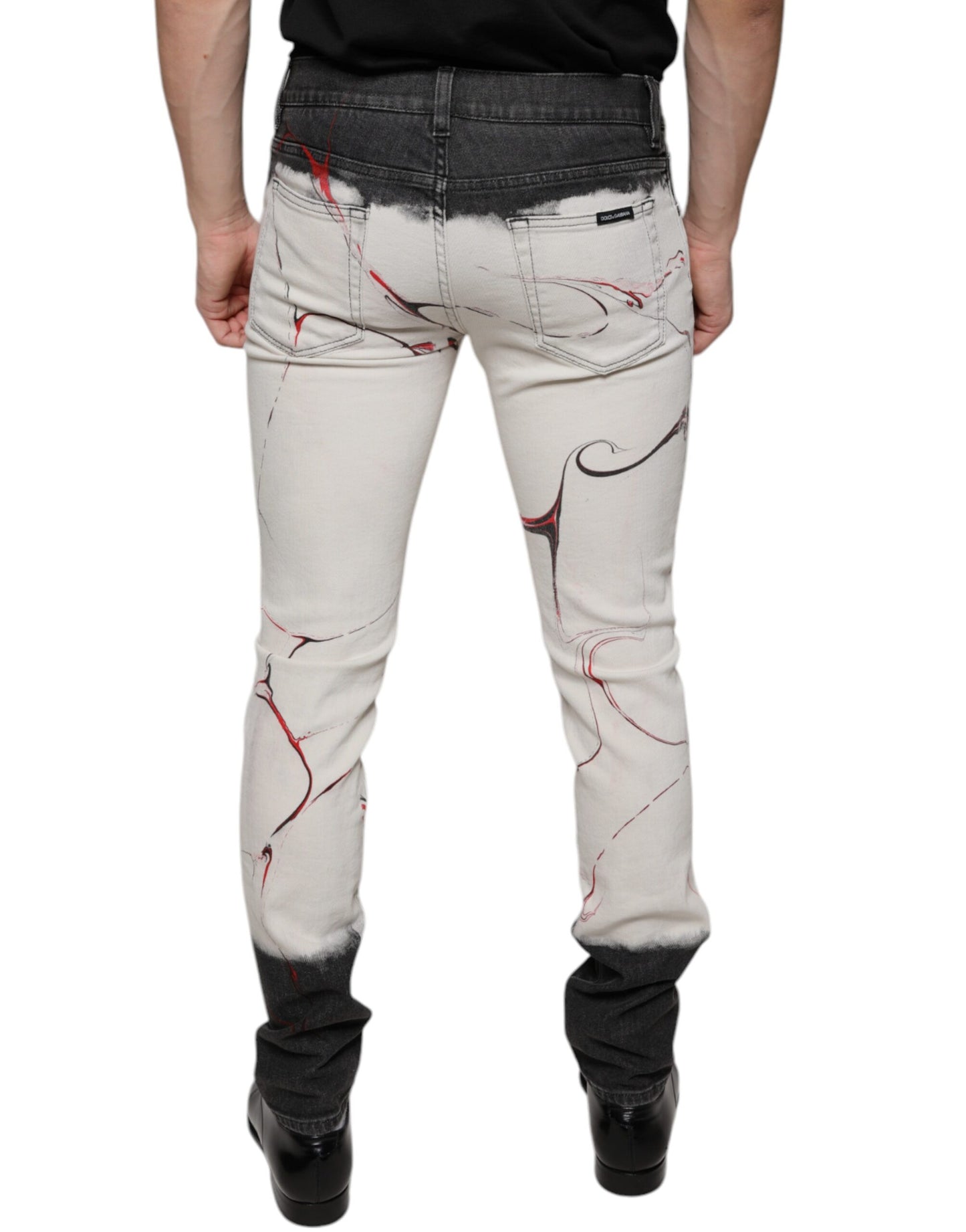 - Black White Printed Skinny Men Denim Jeans