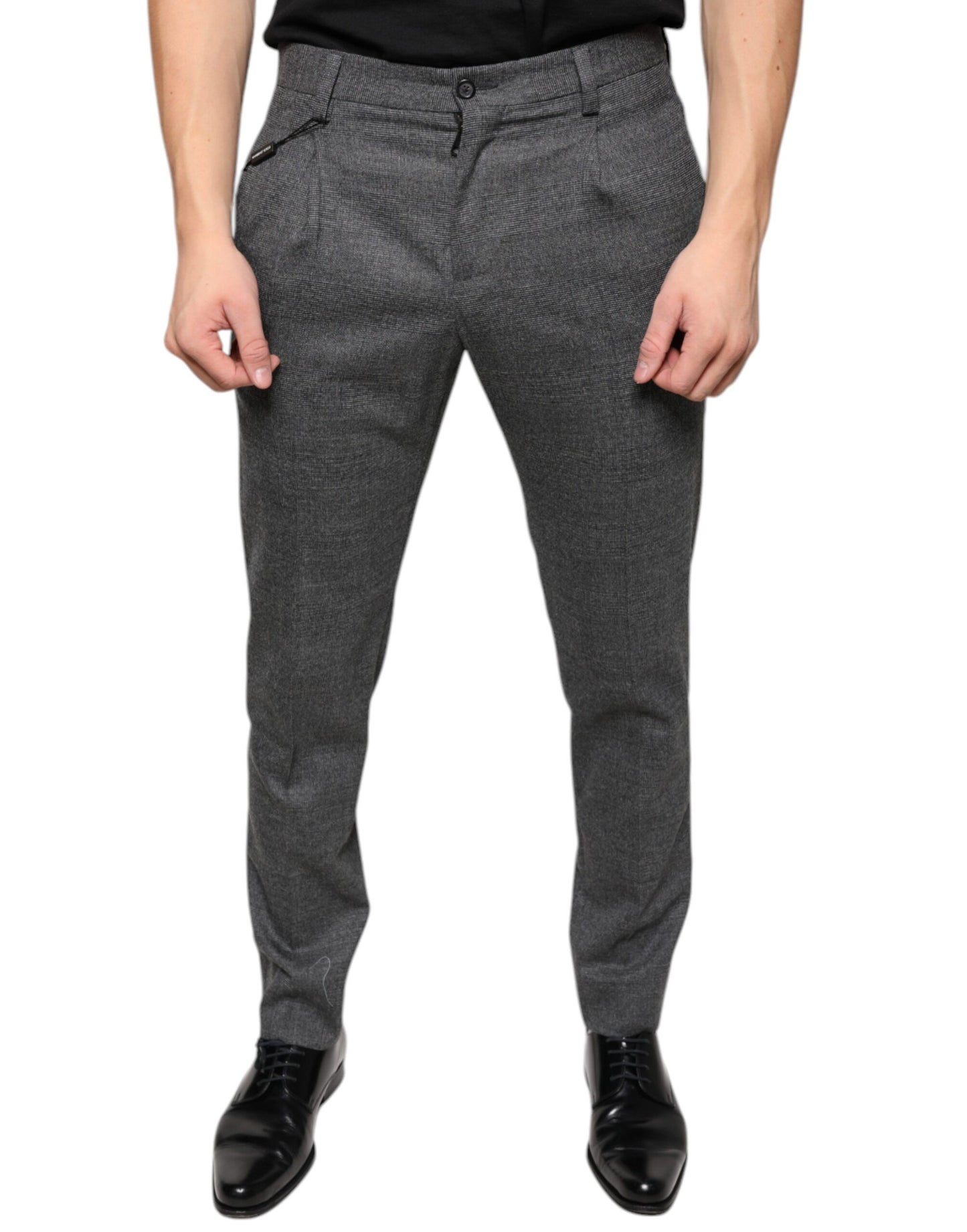 - Gray Check Tartan Wool Skinny Pants