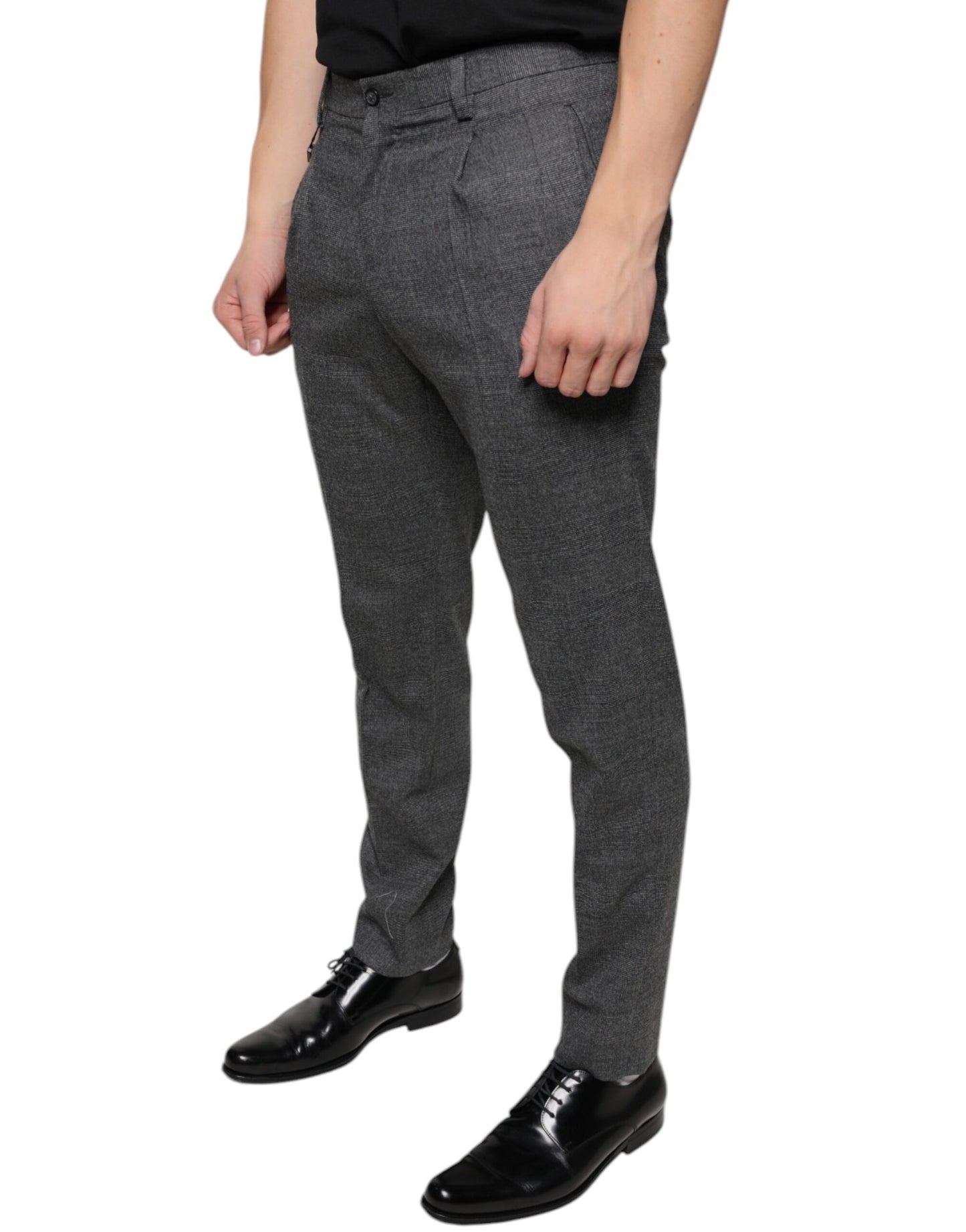 - Gray Check Tartan Wool Skinny Pants