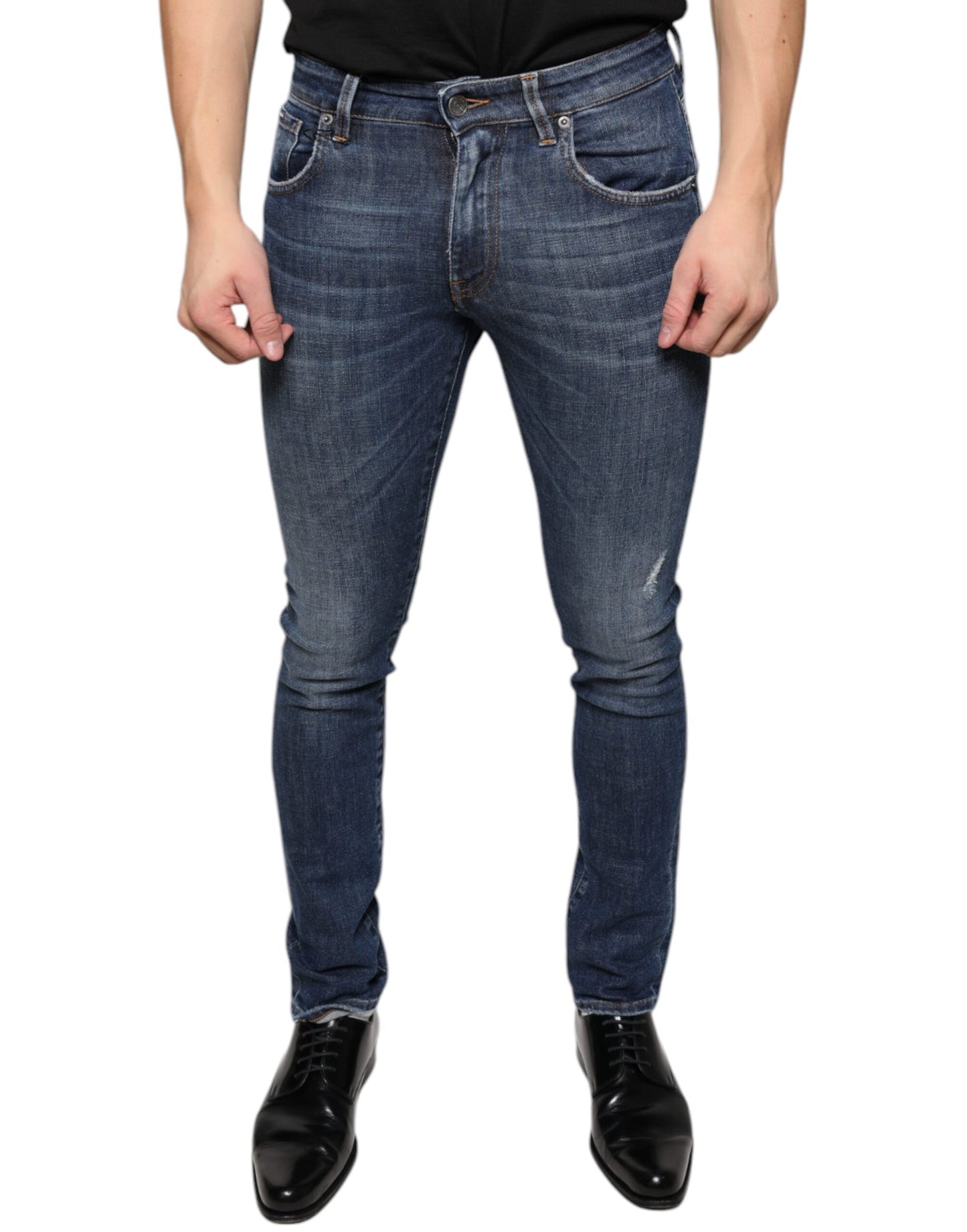 - Dark Blue Washed Cotton Skinny Denim Jeans