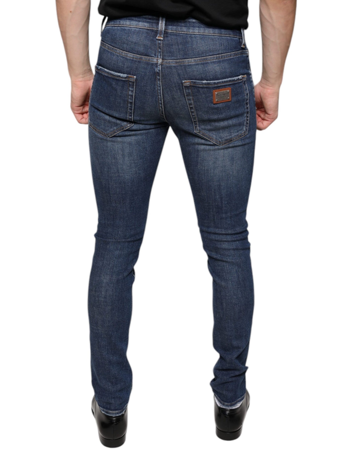 - Dark Blue Washed Cotton Skinny Denim Jeans