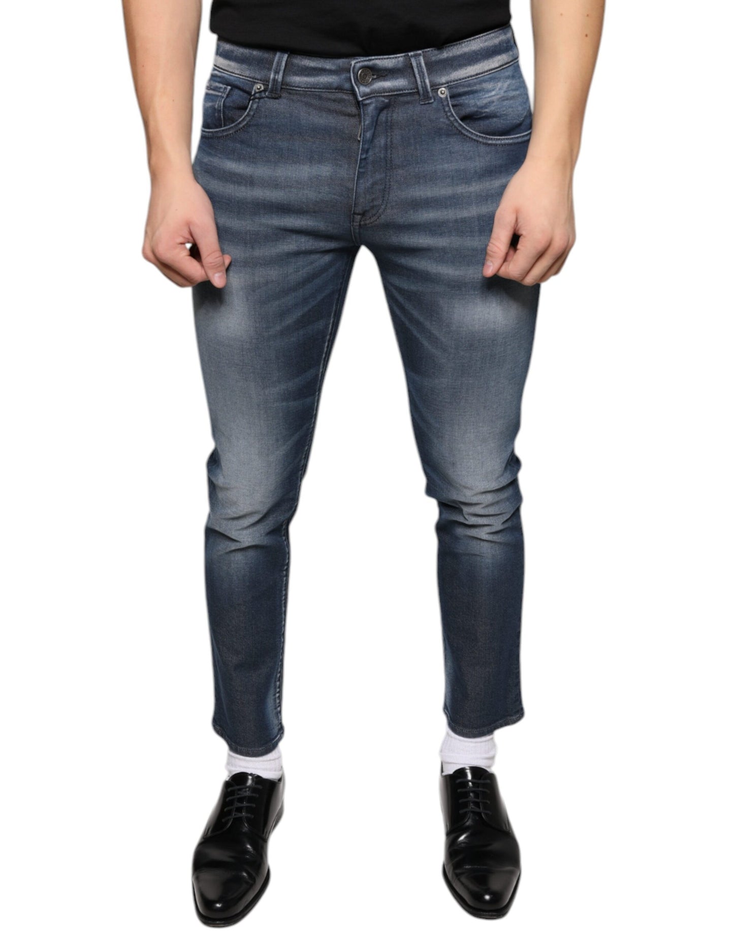 - Dark Blue Washed Cotton Skinny Denim Jeans