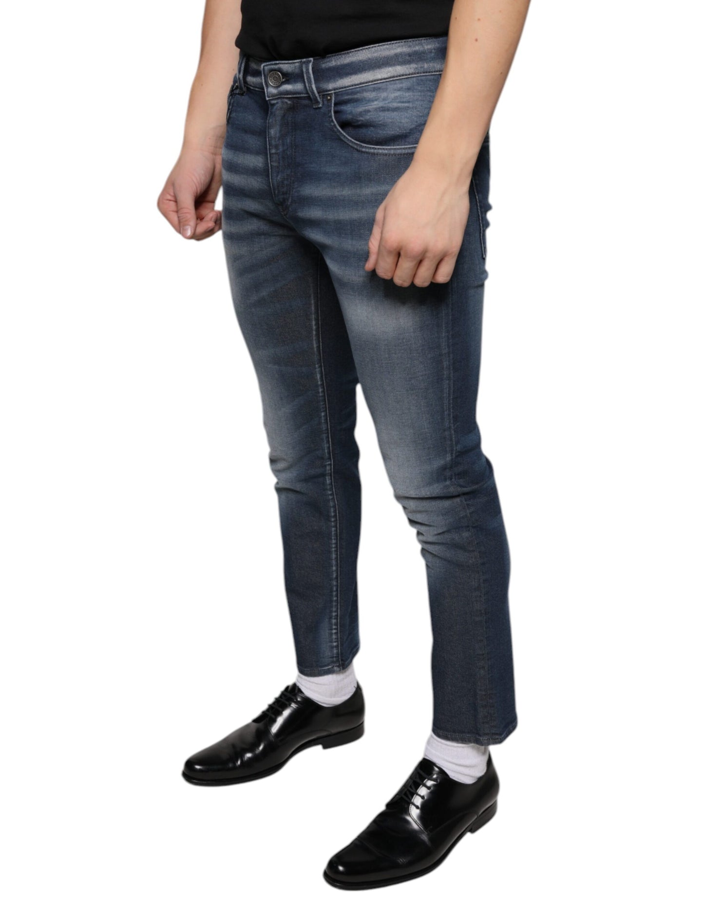 - Dark Blue Washed Cotton Skinny Denim Jeans