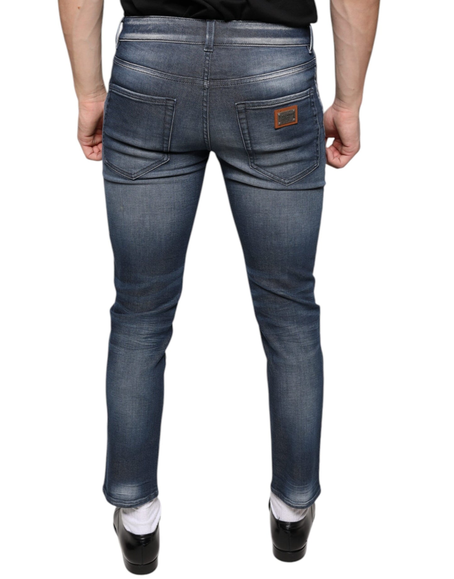 - Dark Blue Washed Cotton Skinny Denim Jeans
