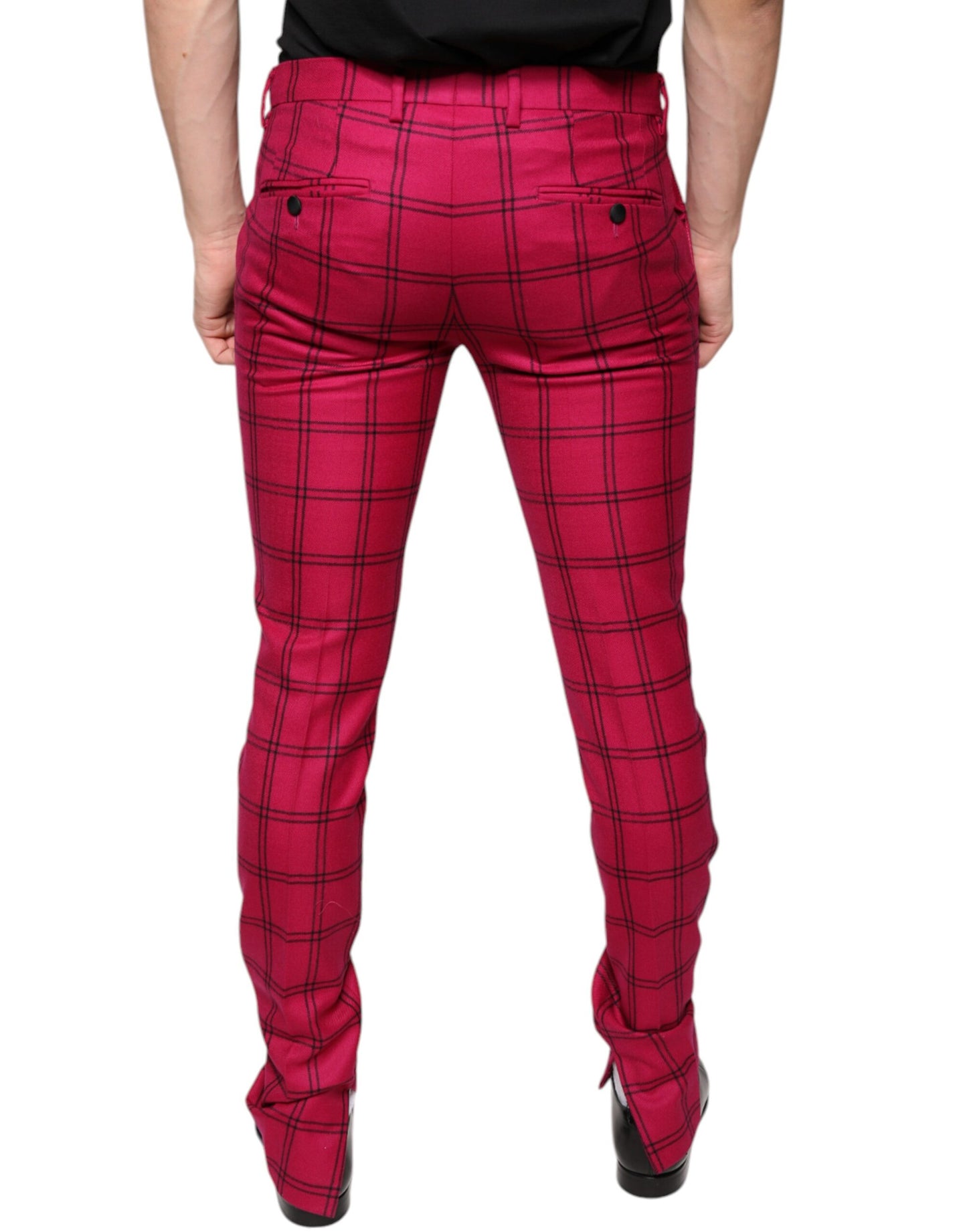 - Pink Checkered Wool Skinny Pants