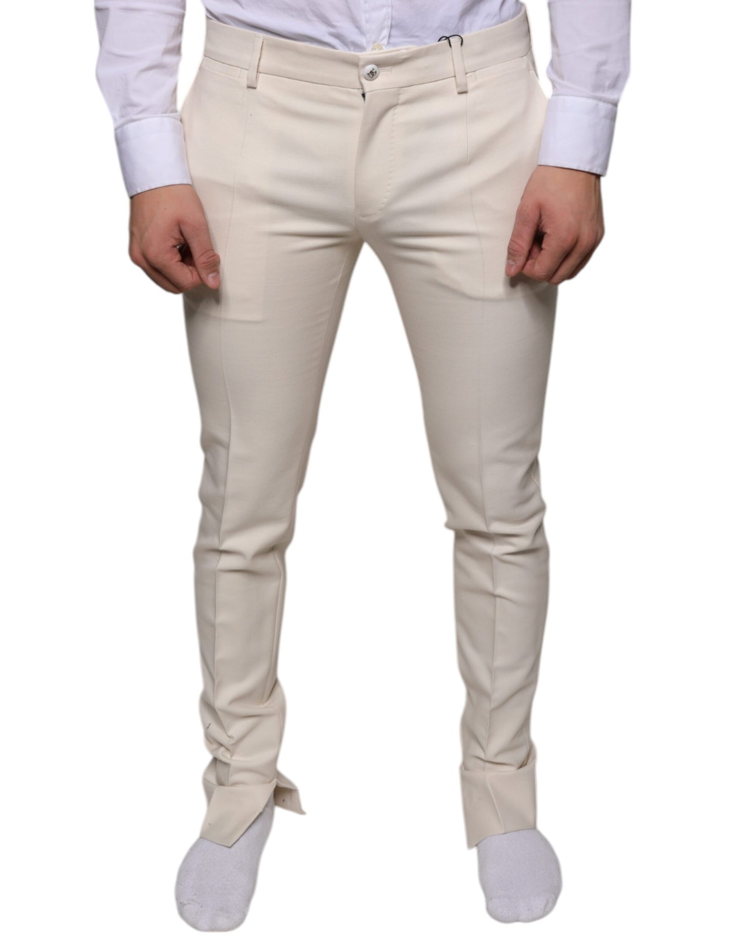 - Off White Chino Wool Skinny Pants