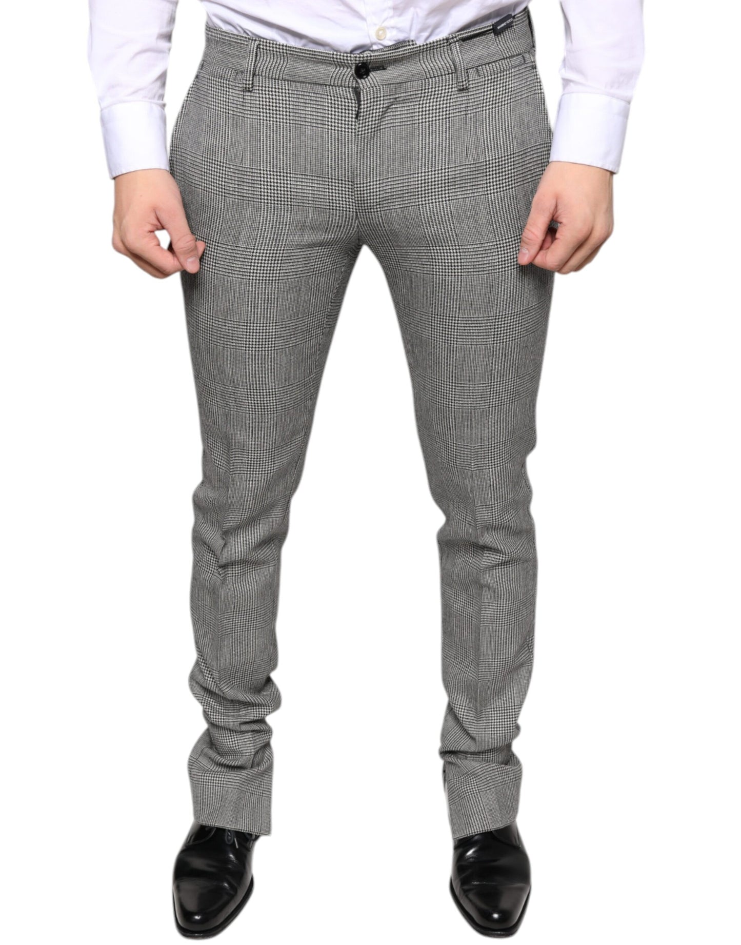- Gray Check Tartan Wool Skinny Pants