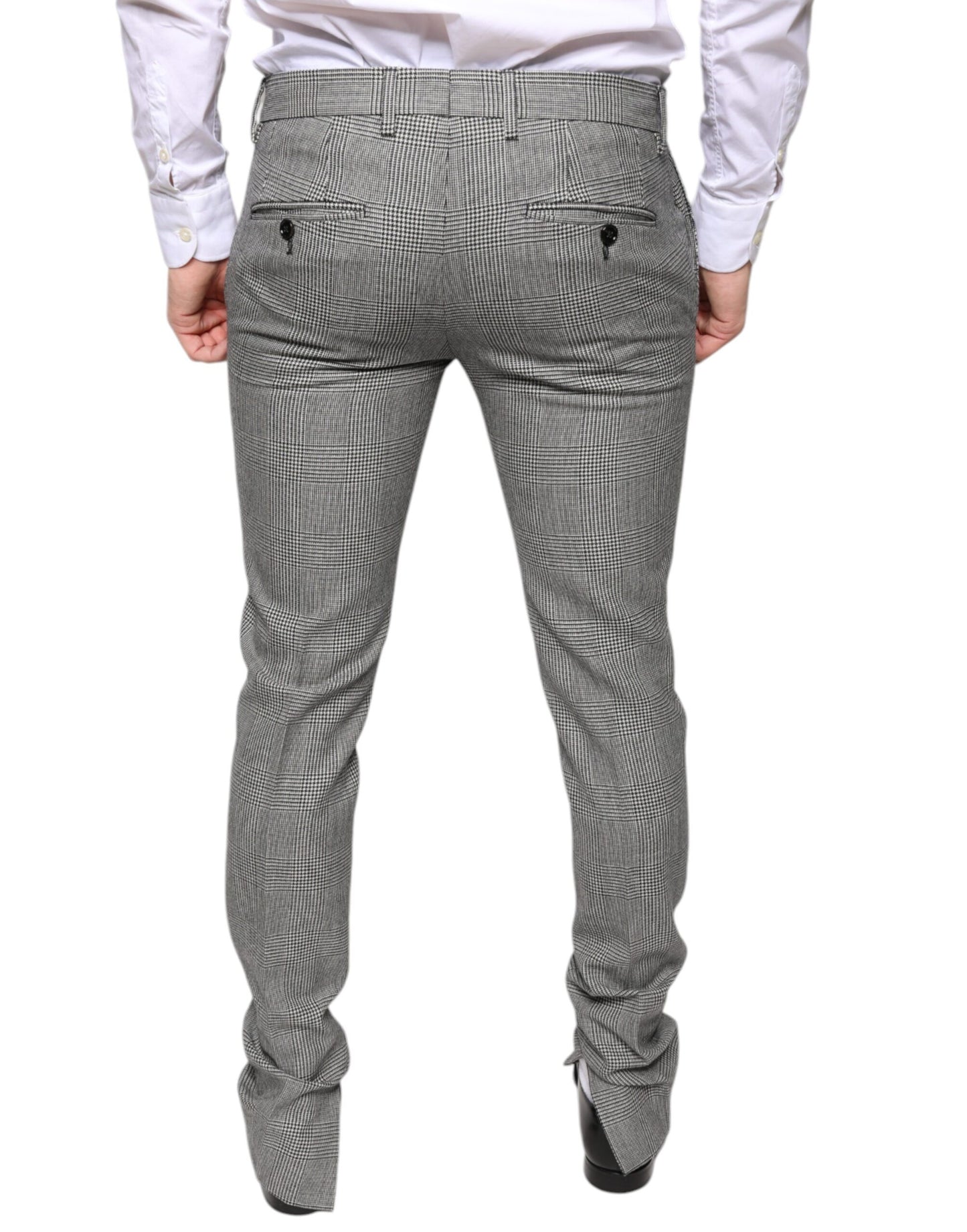 - Gray Check Tartan Wool Skinny Pants
