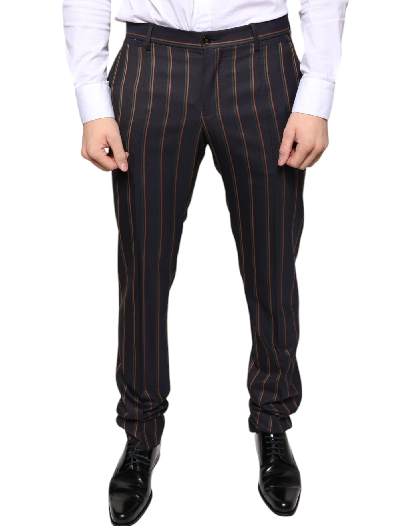 - Brown Stripes Skinny Men Dress Pants