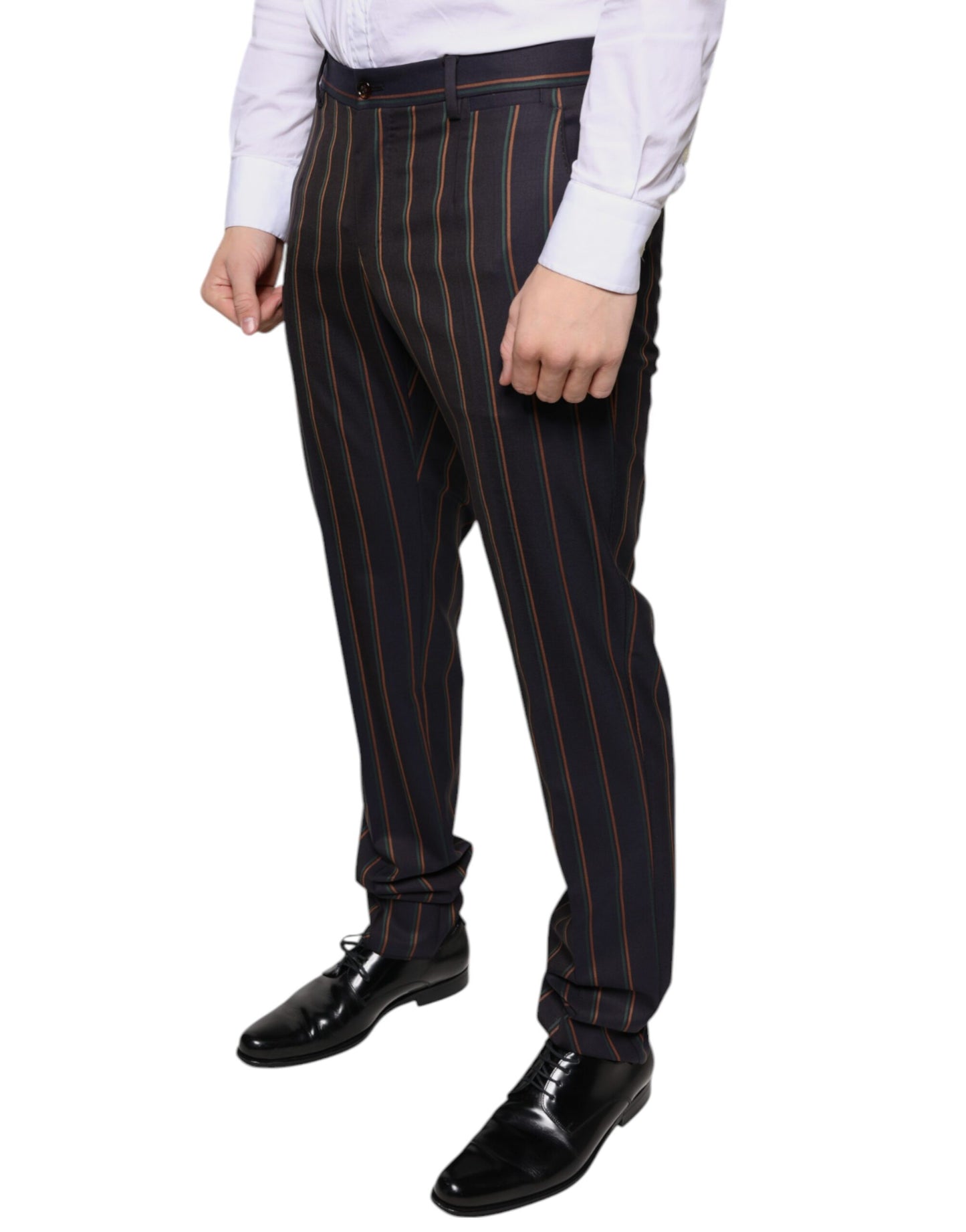 - Brown Stripes Skinny Men Dress Pants