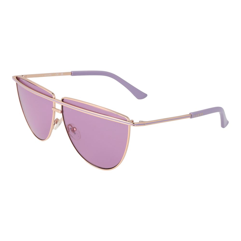 Guess Women’s Sunglasses – Rose Gold Aviator Frame with Purple Lenses, 63mm