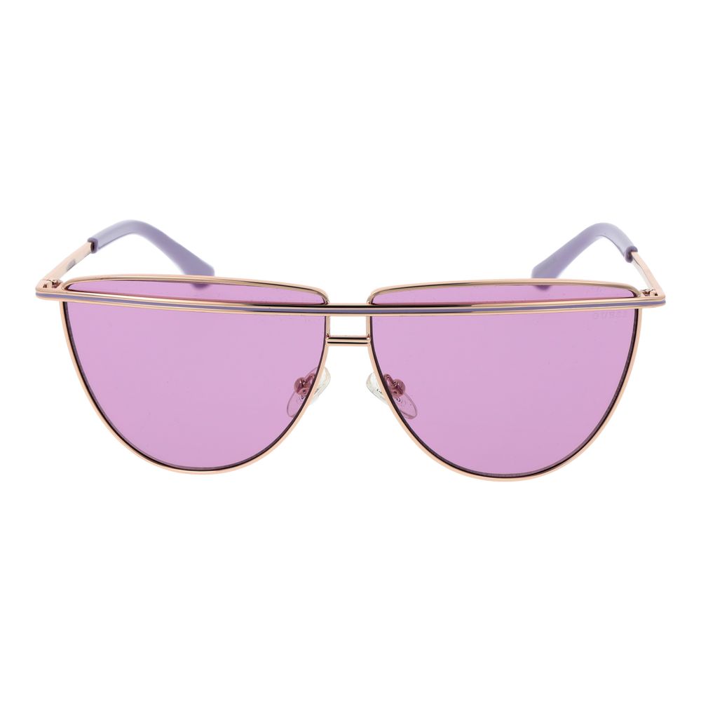 Guess Women’s Sunglasses – Rose Gold Aviator Frame with Purple Lenses, 63mm