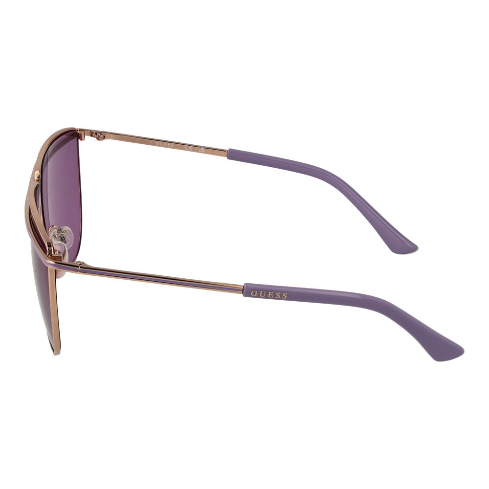 Guess Women’s Sunglasses – Rose Gold Aviator Frame with Purple Lenses, 63mm